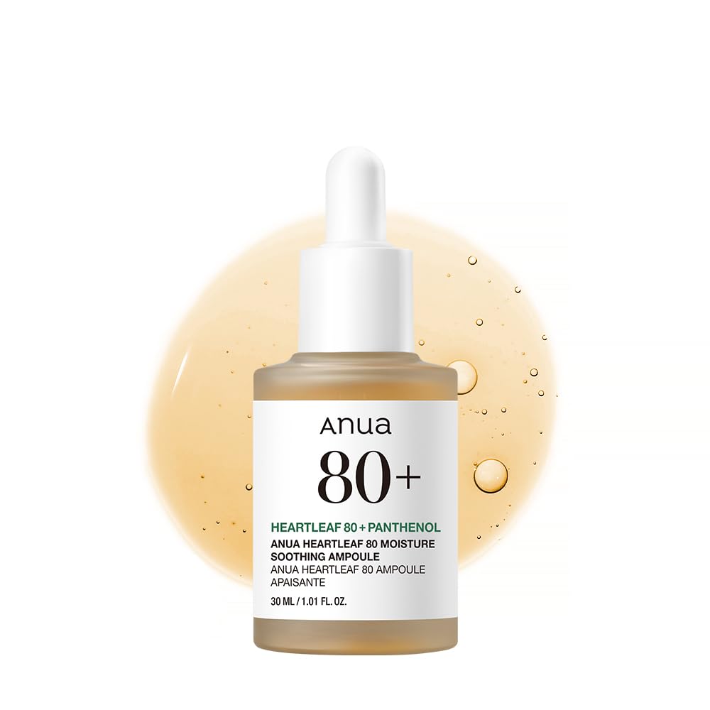 Anua Heartleaf 80 Soothing Ampoule, 1.01 fl.oz | Hydrating Facial Serum for Glass Skin, Hyaluronic Acid, Panthenol, Lightweight, Non-Greasy Formula, Korean Skincare
