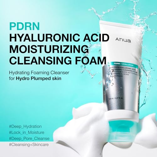 Anua PDRN Hyaluronic Acid Moisturizing Cleansing Foam, 5.07 fl oz | Daily Gentle Face Wash for Dry Skin, Salmon DNA Hydrating & Soft Facial Cleanser, Barrier Repair & Glow Glass Skin