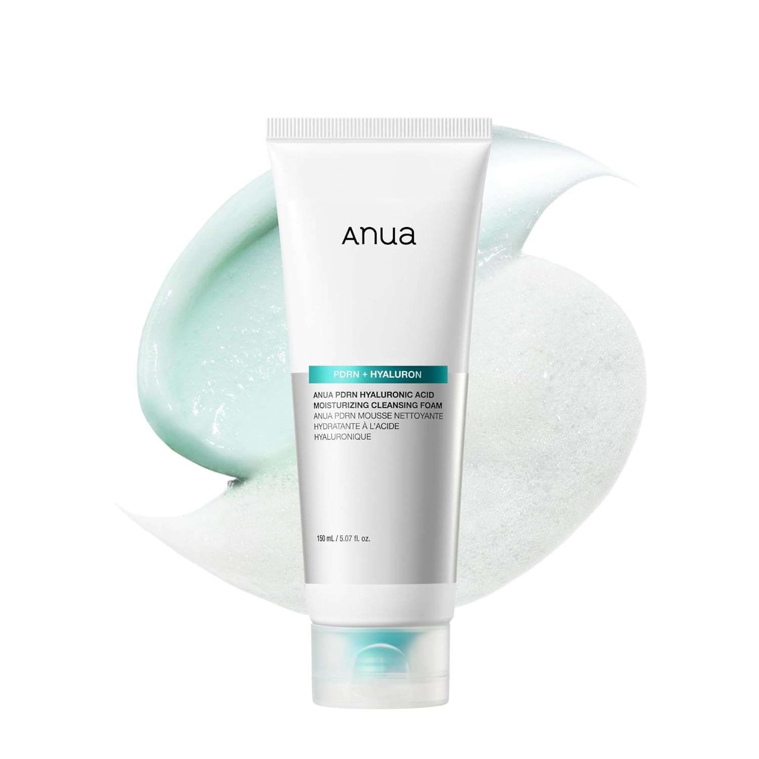 Anua PDRN Hyaluronic Acid Moisturizing Cleansing Foam, 5.07 fl oz | Daily Gentle Face Wash for Dry Skin, Salmon DNA Hydrating & Soft Facial Cleanser, Barrier Repair & Glow Glass Skin