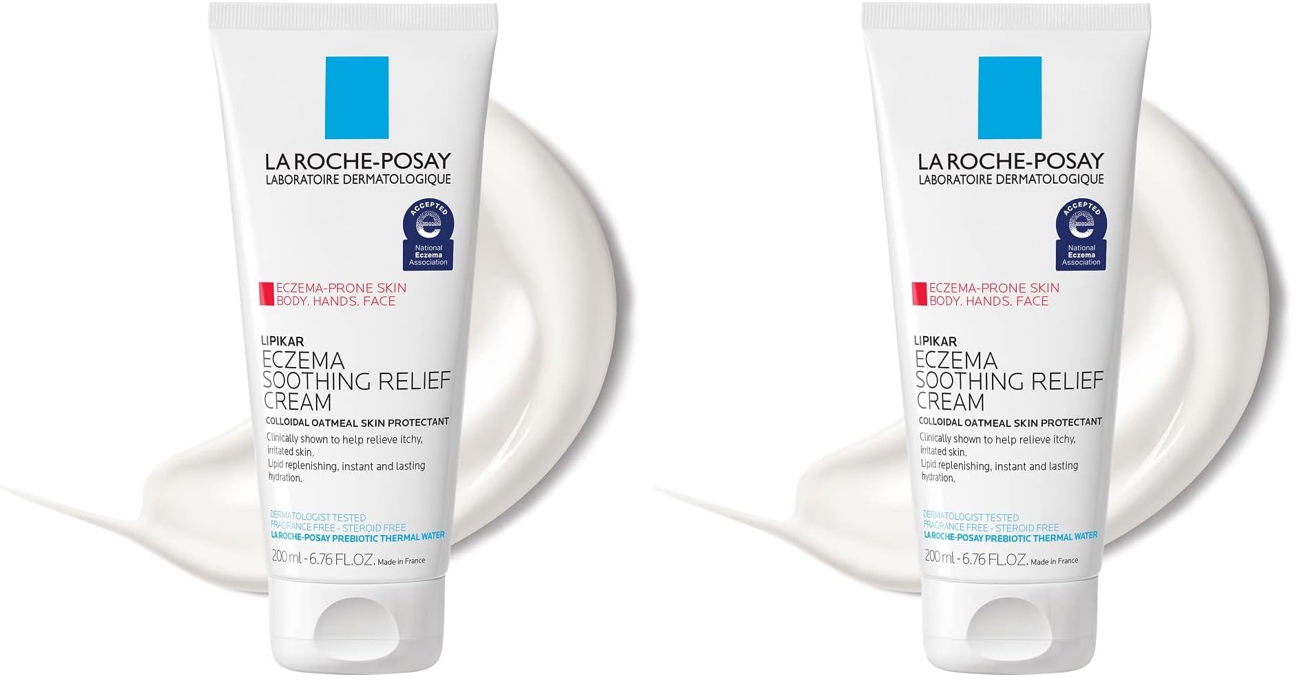La Roche-Posay Lipikar Soothing Relief Eczema Cream,Face and Body Lotion For Eczema and Sensitive,Dry Skin,Moisturizer with Colloidal Oatmeal to Relieve Irritation,(Pack of 2)