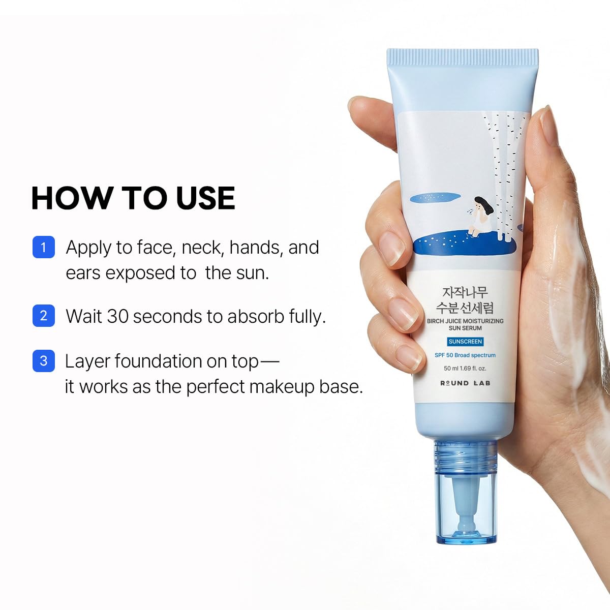 ROUND LAB Birch Juice Moisturizing Sun Serum SPF 50, 1.69 Fl Oz