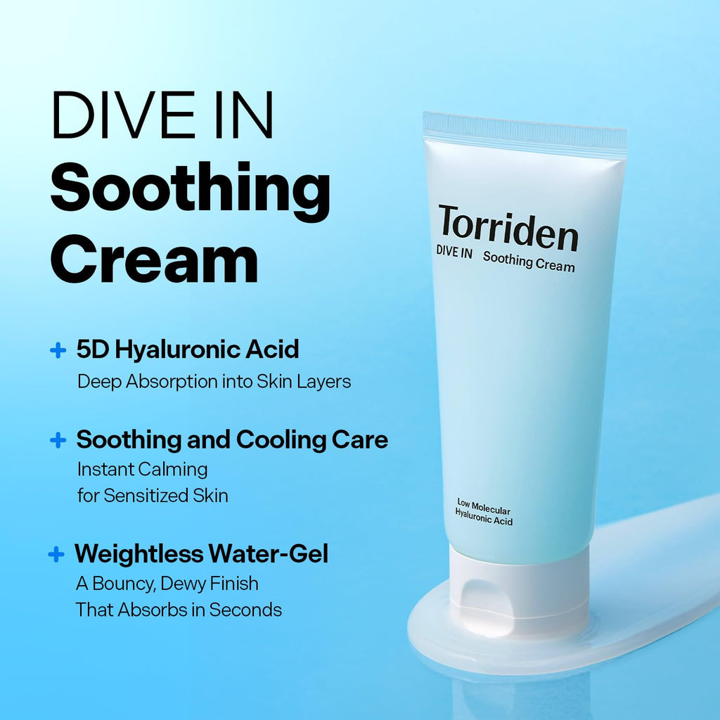 Torriden DIVE IN Hyaluronic Acid Soothing Cream 100ml (3.38 fl. oz) | Revitalizing Facial Moisturizer for Sensitive and Dry Skin | Hyaluronic Acid, Panthenol, Allantoin