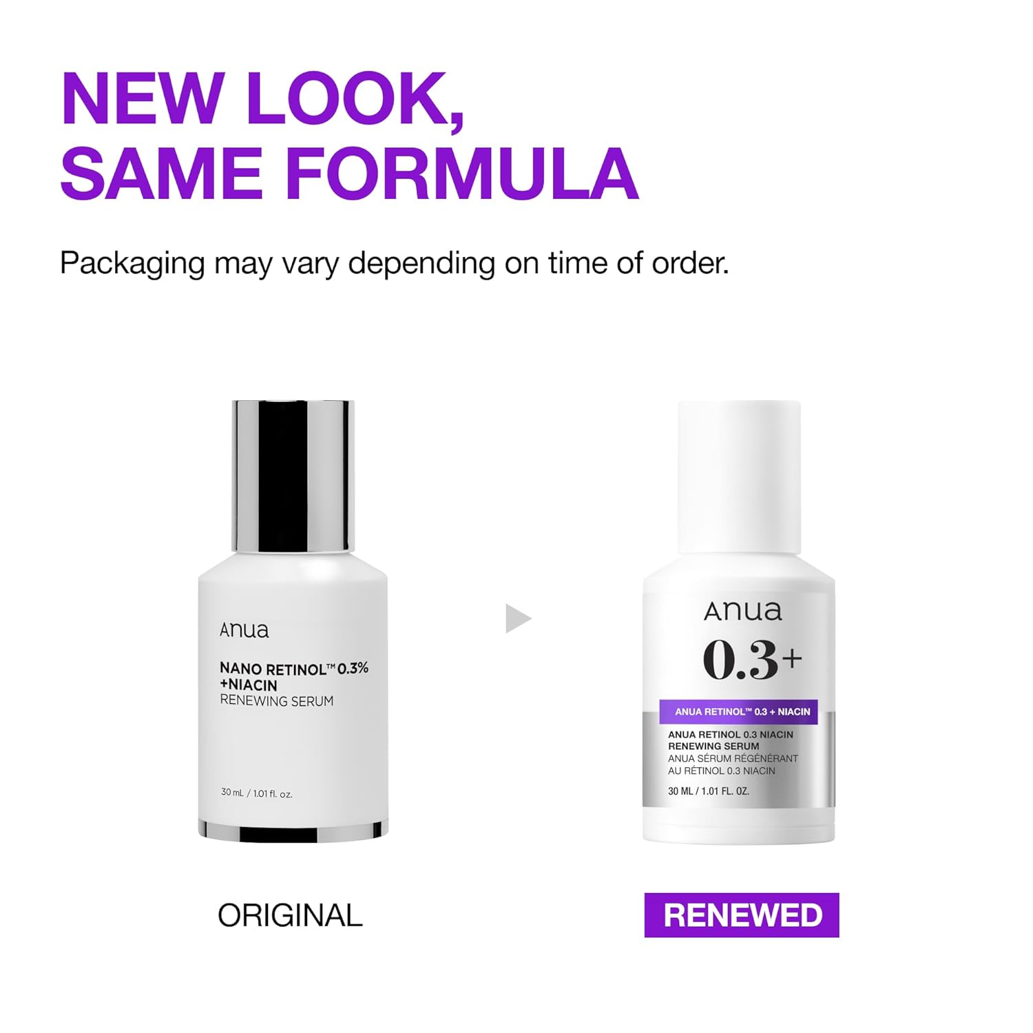Anua Retinol Serum for Smooth & Renewed Texture, 1.01 fl oz | 0.3% Retinol, 5% Niacinamide, Hydration & Glass Skin, Gentle for Beginners, Korean Skincare