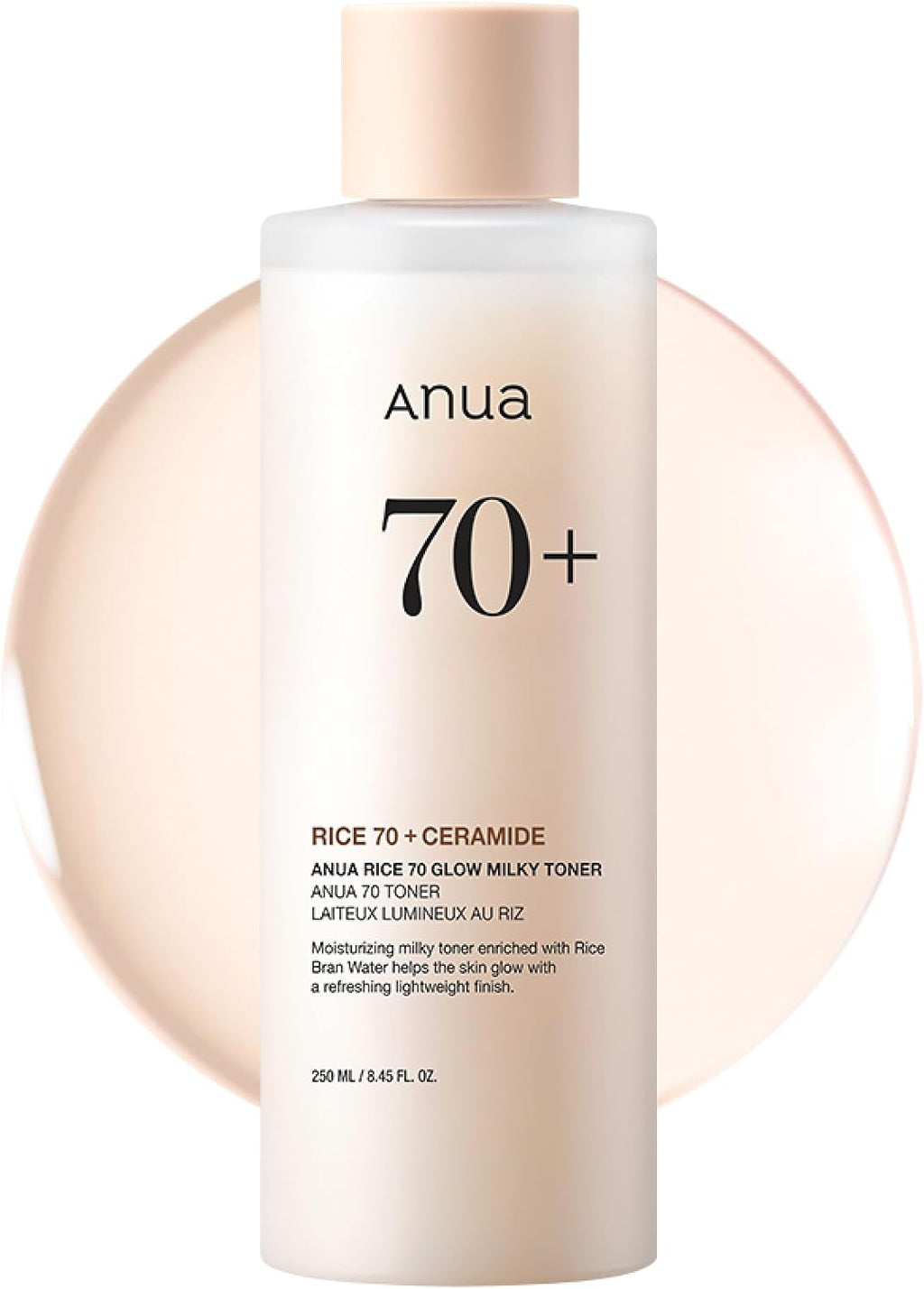 Anua Rice 70 Glow Milky Toner, Non Comedogenic, Korean Skincare, 8.45 fl.oz | Glass & Dewy Skin, Hydrating & Barrier Care, Rice Water, Niacinamide, Ceramides, All Skin Types, Fragrance-Free