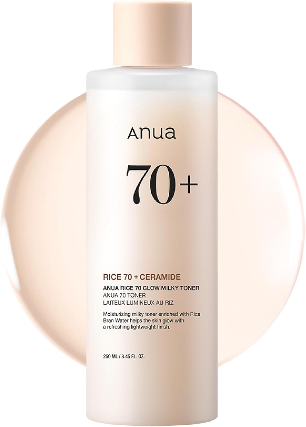 Anua Rice 70 Glow Milky Toner, Non Comedogenic, Korean Skincare, 8.45 fl.oz | Glass & Dewy Skin, Hydrating & Barrier Care, Rice Water, Niacinamide, Ceramides, All Skin Types, Fragrance-Free