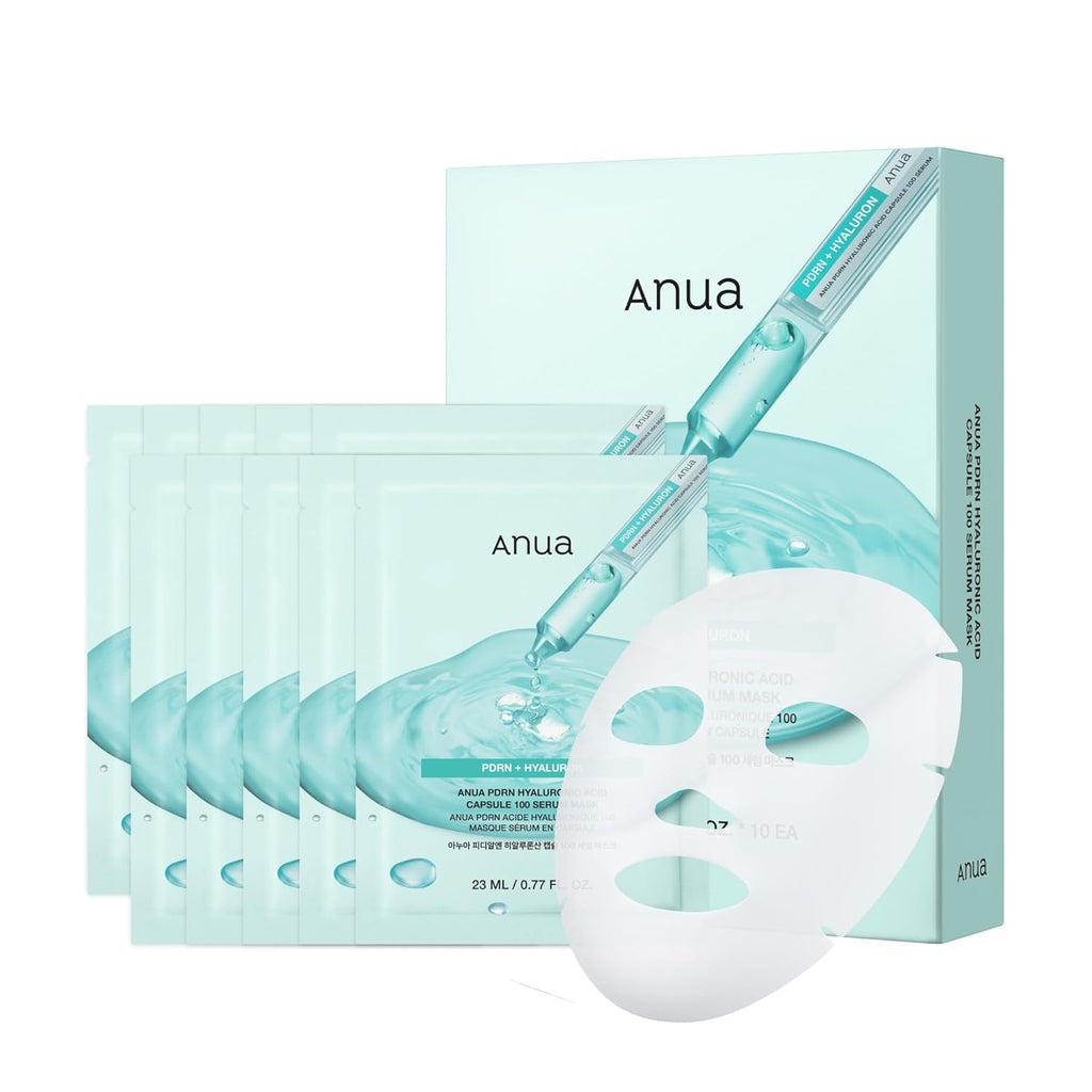 Anua PDRN Hyaluronic Acid Capsule 100 Serum Mask, 10ea | Hydrating & Soothing Face Mask for Glass Skin, Dewy Glow and Firm Looking Skin, Salmon DNA & Collagen, Lightweight Texture
