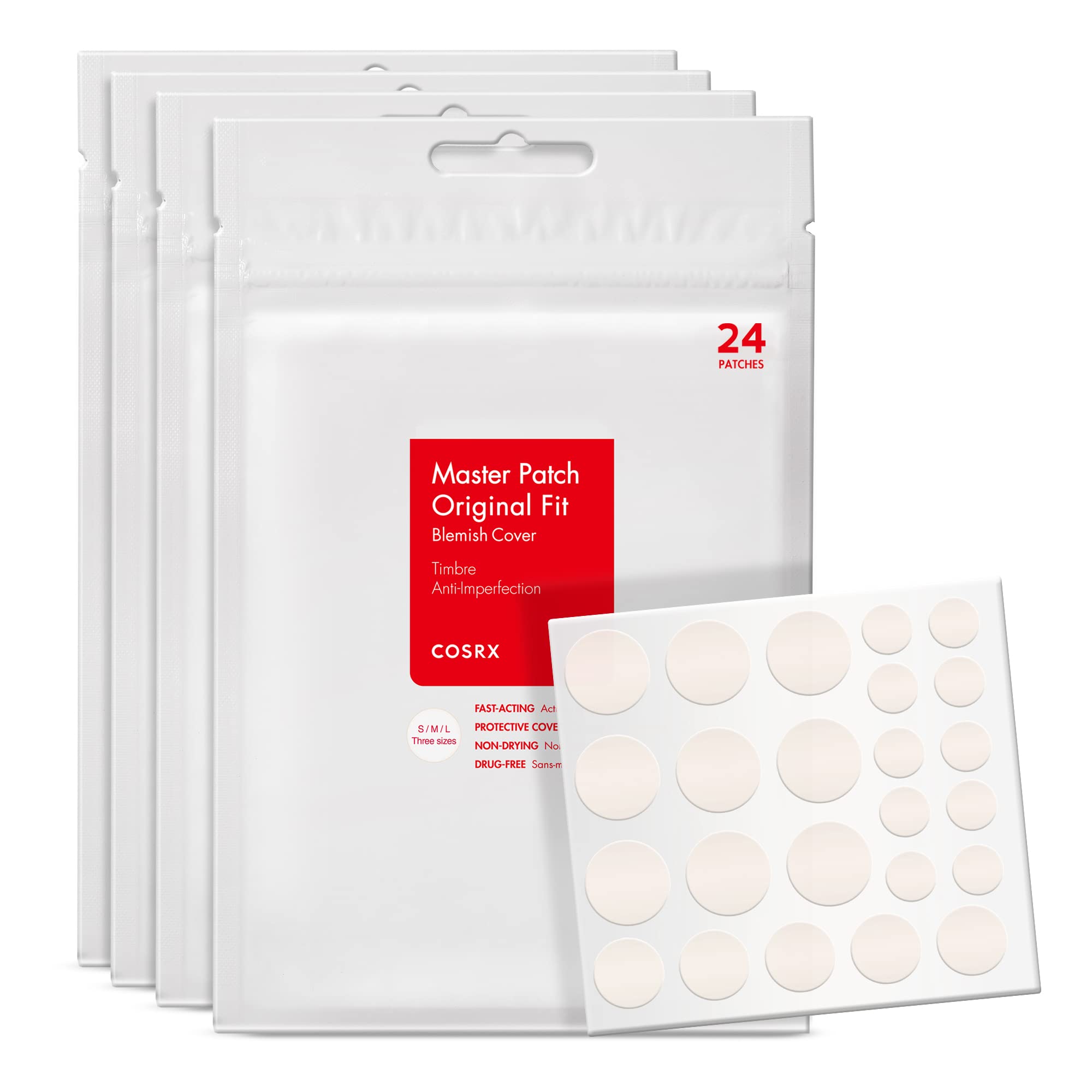 COSRX Acne Pimple Patches Absorbing Hydrocolloid Spot, 3 Size (72 Count) | Pimple Stickers for Blemishes and Zits Cover, Absorbs Zits & Blemish, Spot Stickers for Face and Body, Korean Skin Care