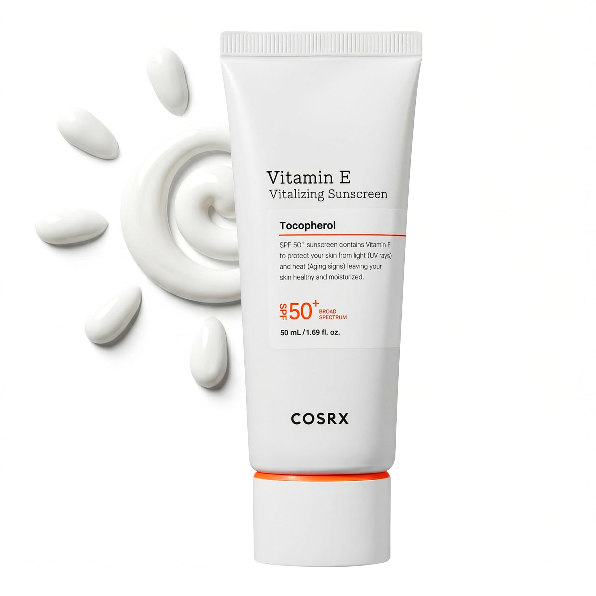 COSRX Vitamin E Sunscreen SPF 50, Natural Glow, for Oily Skin, 1.69 fl oz