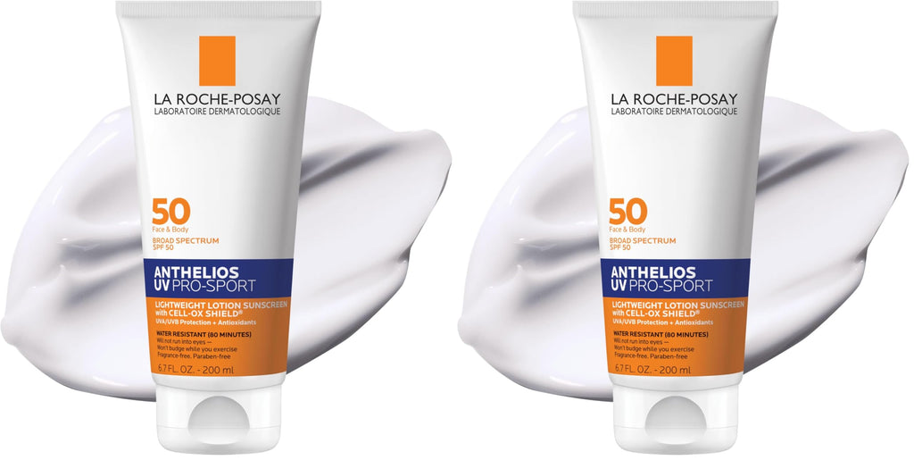 La Roche-Posay Anthelios UV Pro-Sport SPF 50 Sunscreen for Face&Body, Water&Sweat Resistant with Non-Drip Formula,Invisible Broad Spectrum Sunscreen Lotion,Lightweight&Breathable,6.7 Fl Oz (Pack of 2)