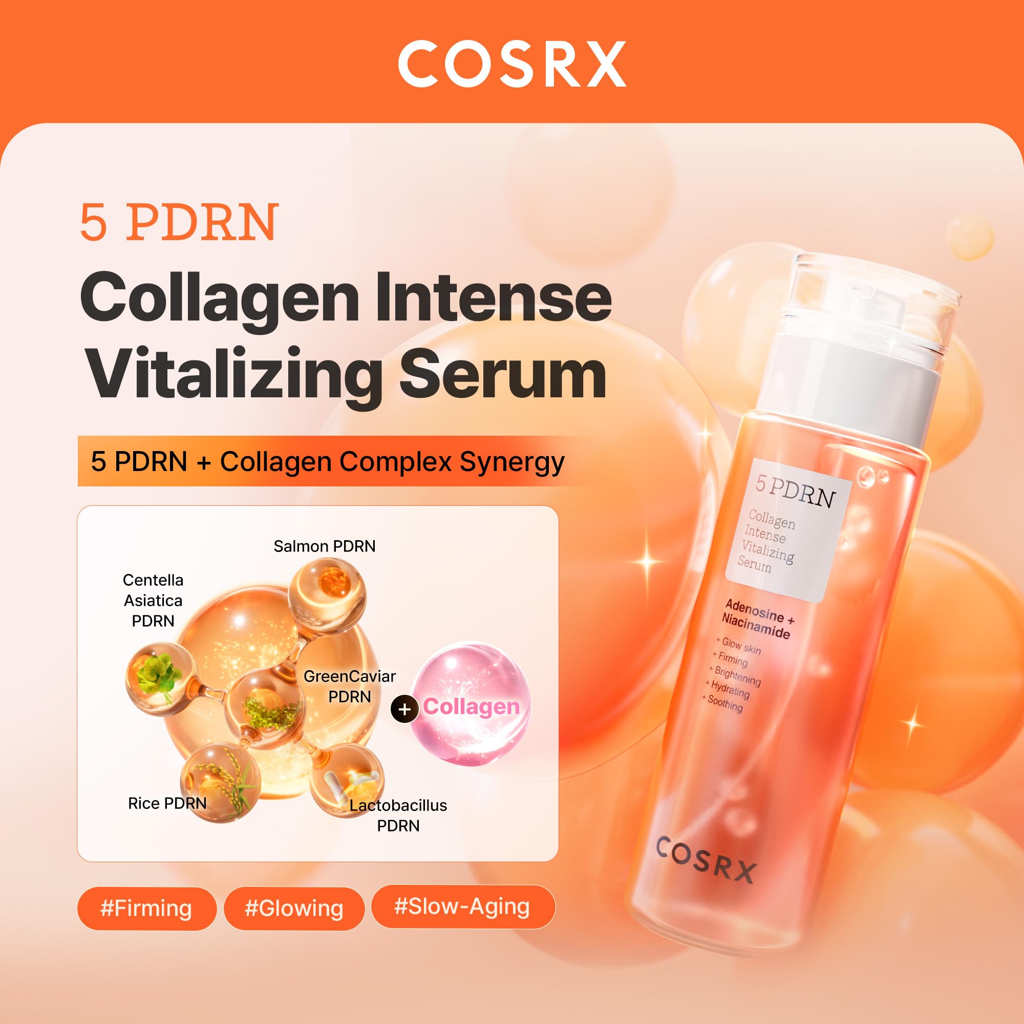 COSRX 5 PDRN Collagen Serum, Anti-aging, Glass Skin & Plumping, 3.38 fl oz