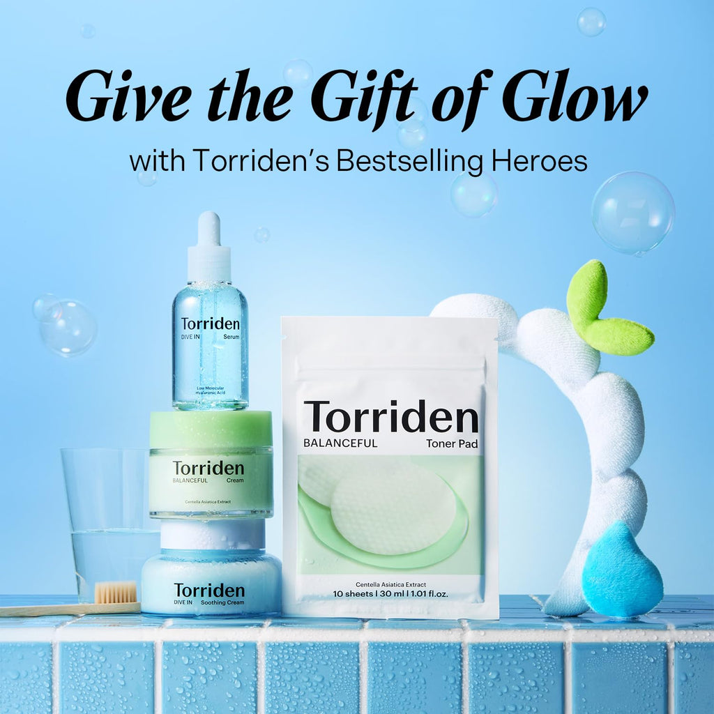 Torriden Softly Hydration Heroes DIVE IN Serum 1.69 fl.oz.+DIVE IN Soothing Cream 3.38 fl.oz+BALANCEFUL Cream 2.70 fl.oz.+BALANCEFUL Toner Pad 10 sheets | Korean Skincare Set for Hydration & Calming