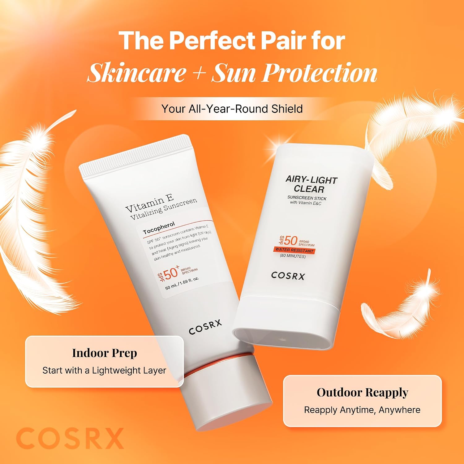 COSRX Airy-Light Clear Sunscreen Stick with Vitamin E&C, SPF 50, 0.67 oz | Korean Suncreen Stick Suncare Sunblock, Lightweight, No White Cast, Water resistant, Oil Control Matte Sunscreen for Face