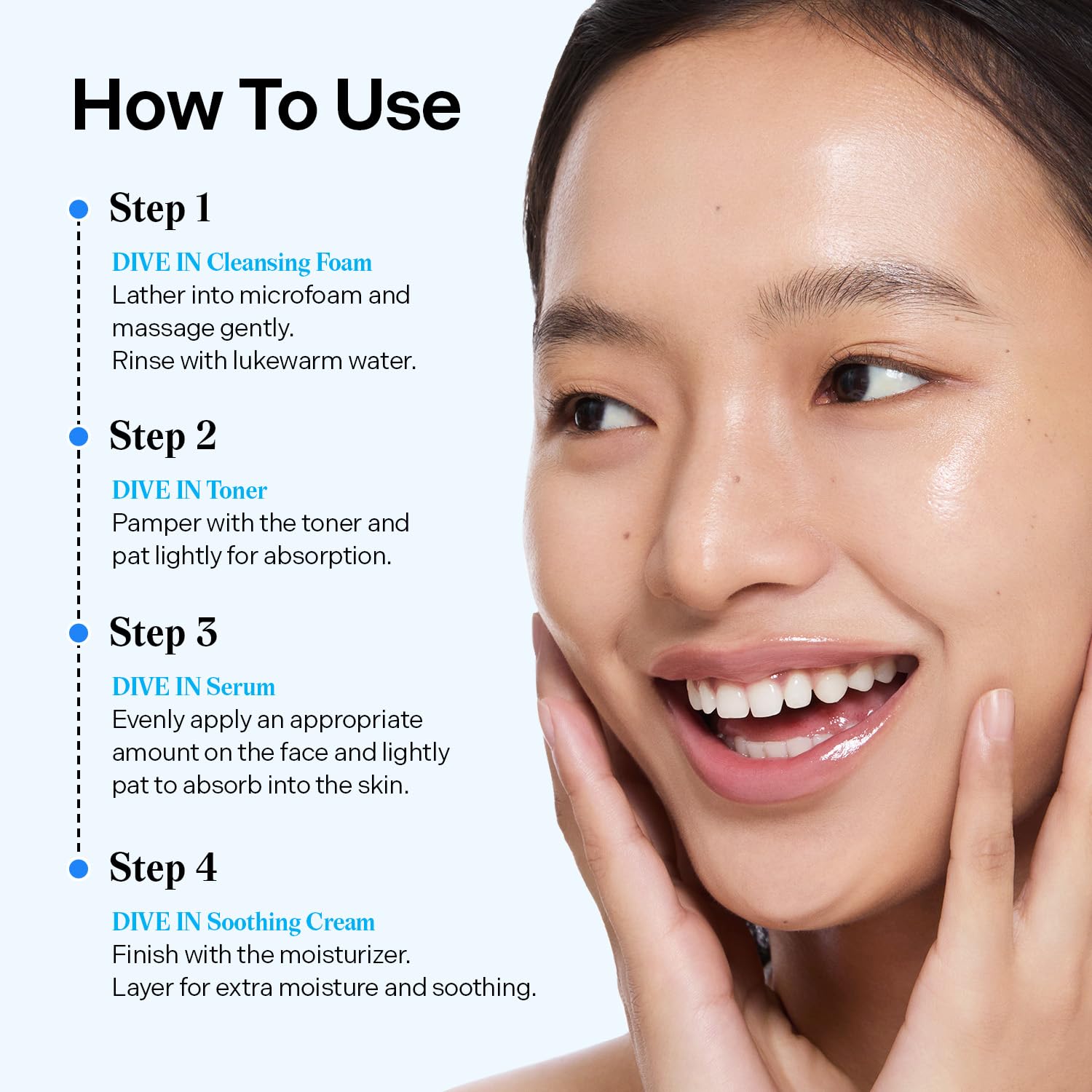 Torriden DIVE IN Trial Kit | Hyaluronic Acid Infused Daily Skincare Kit - 4 Step Regimen with Foam Cleanser, Facial Toner, Serum, and Cream | Travel Essential | Korean Skin Care Set