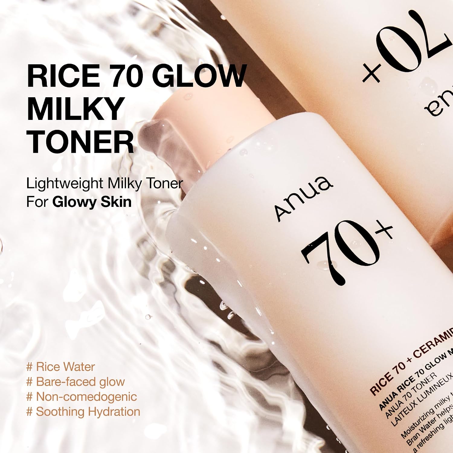 Anua Rice 70 Glow Milky Toner, Non Comedogenic, Korean Skincare, 8.45 fl.oz | Glass & Dewy Skin, Hydrating & Barrier Care, Rice Water, Niacinamide, Ceramides, All Skin Types, Fragrance-Free