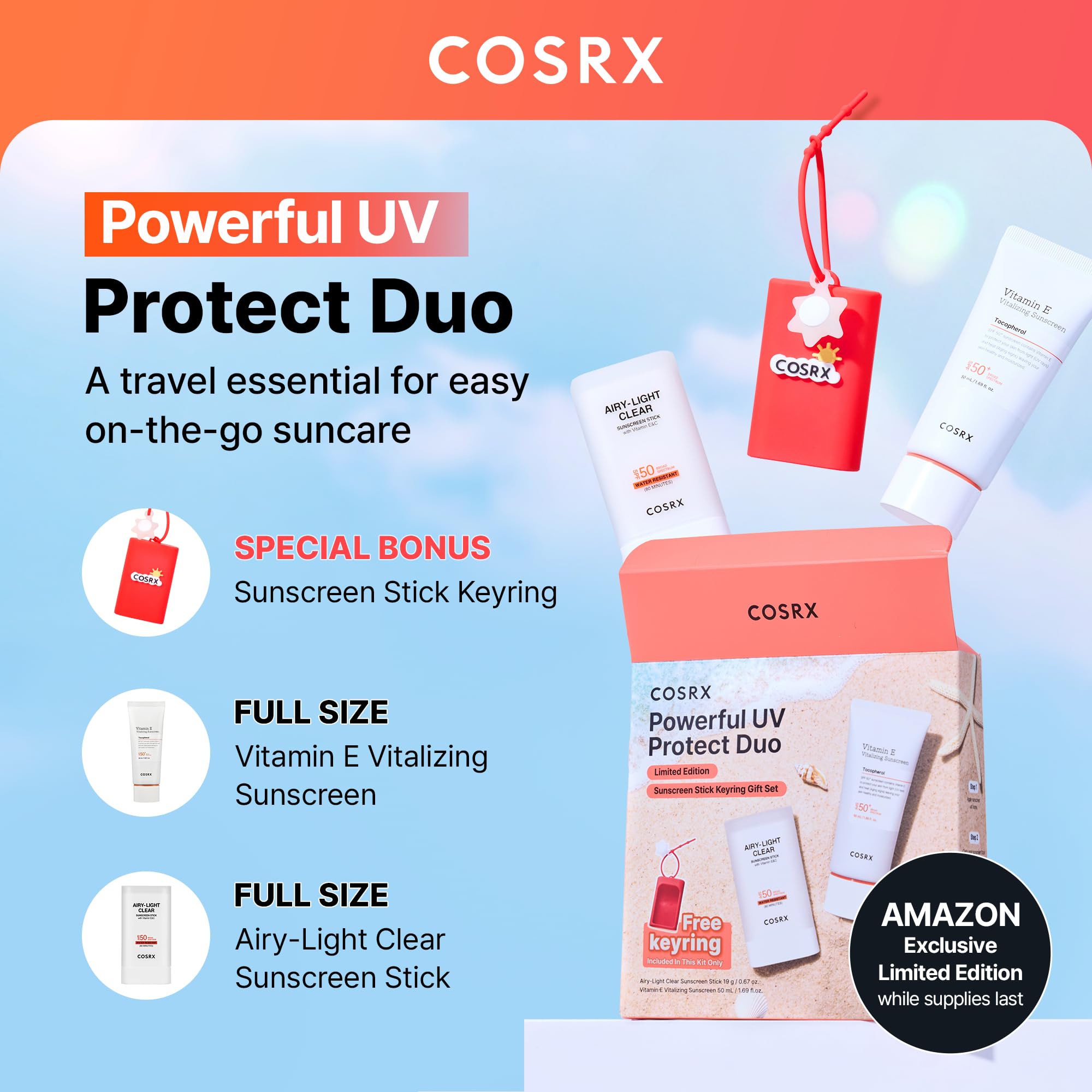COSRX Airy-Light Clear Sunscreen Stick with Vitamin E&C, SPF 50, 0.67 oz | Korean Suncreen Stick Suncare Sunblock, Lightweight, No White Cast, Water resistant, Oil Control Matte Sunscreen for Face