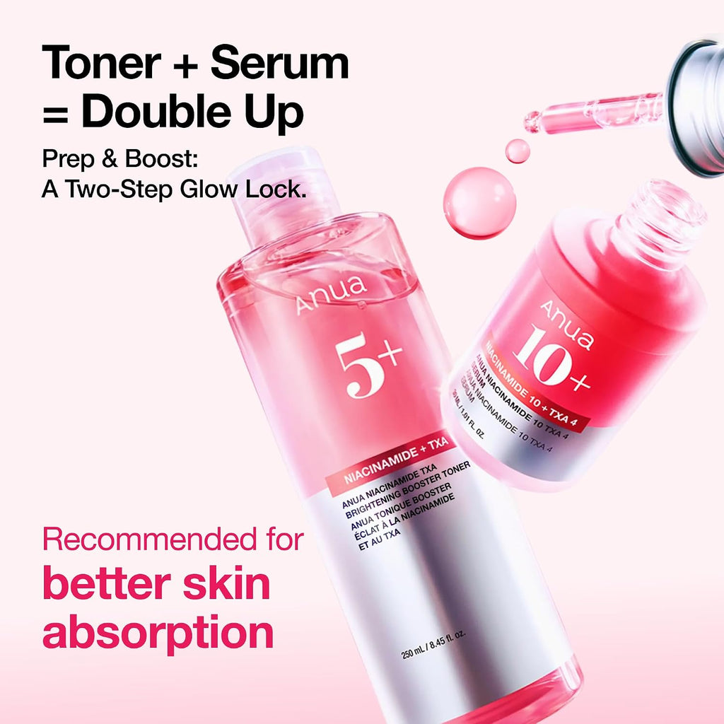 Anua Niacinamide Tranexamic Acid Brightening Booster Toner, 8.45 fl oz | Lightweight Pink Essence Toner for Dark Spot Care, Glow & Skin Clarity, Korean Skincare