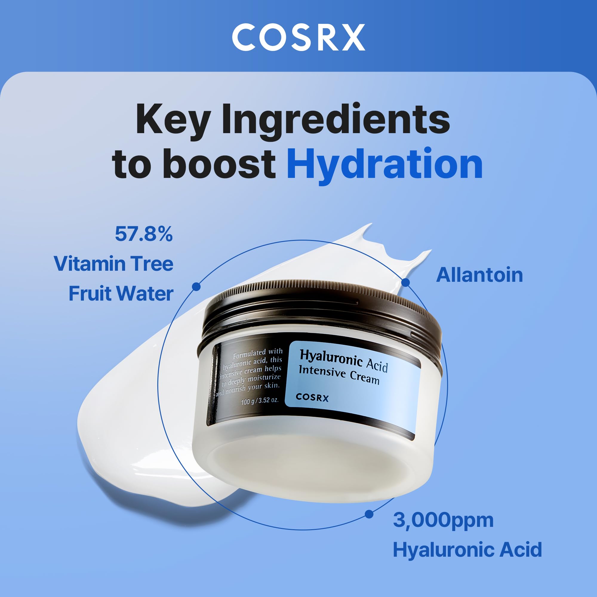 COSRX Hyaluronic Acid Cream, Daily Moisturizer for Sensitive Skin, 3.52 oz