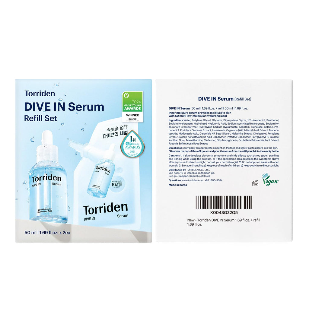 Torriden DIVE IN Hyaluronic Acid Serum 50ml(1.69 fl.oz.) * 2 (Pack of 2) | Deep Hydration to Get Glow Skin | Hyaluronic Acid, Panthenol, Allantoin | Korean Facial Serum