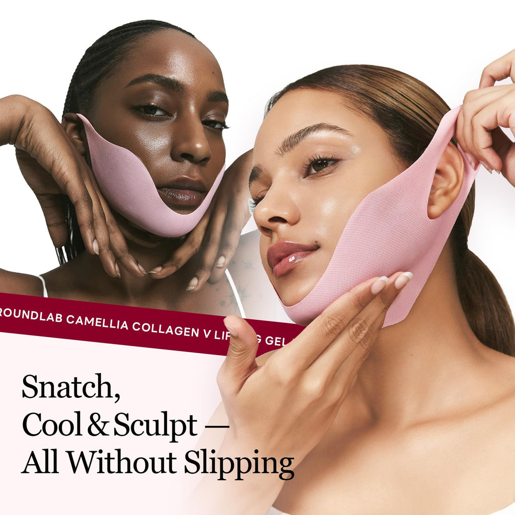 ROUND LAB Camellia Deep Collagen V Lifting Gel Mask 14ea | Double-chin Turkey Neck Instant Face Lifting Mask, Cooling and Depuffing Face Toning Belt, Firming Sagging Skin, Korean Skin Care, 10g/0.35oz