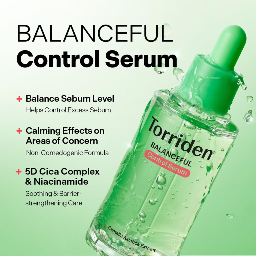 Torriden BALANCEFUL Control Serum 50ml (1.69 fl.oz.) | Daily Sebum & Oil Control for Sensitive Skin | 5D Complex Cica, 4% Niacinamide | Korean Facial Serum