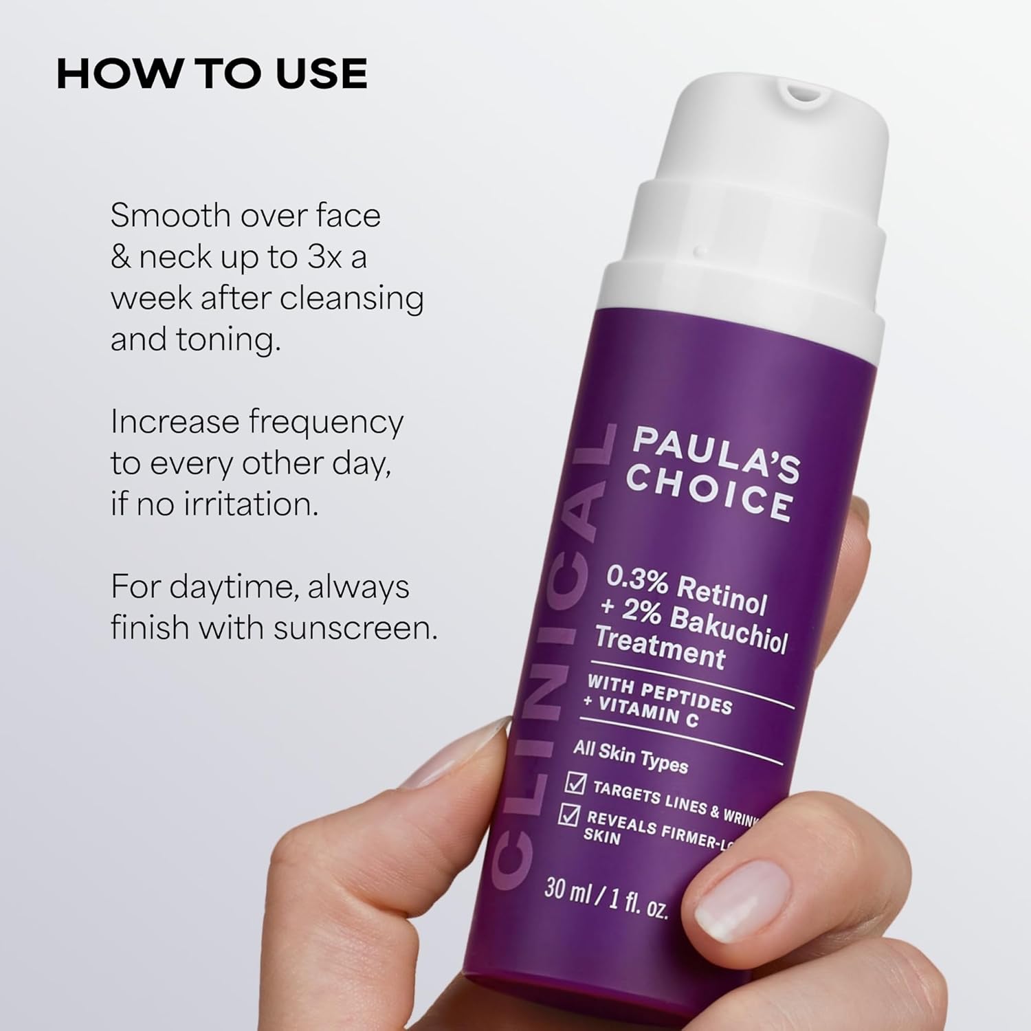 Paula's Choice CLINICAL 0.3% Retinol + 2% Bakuchiol Face Serum, 1 Fl Oz | Anti-Aging Serum with Ceramides, Hyaluronic Acid, Vitamin C & E for Deep Wrinkles & Fine Lines, Fragrance-Free