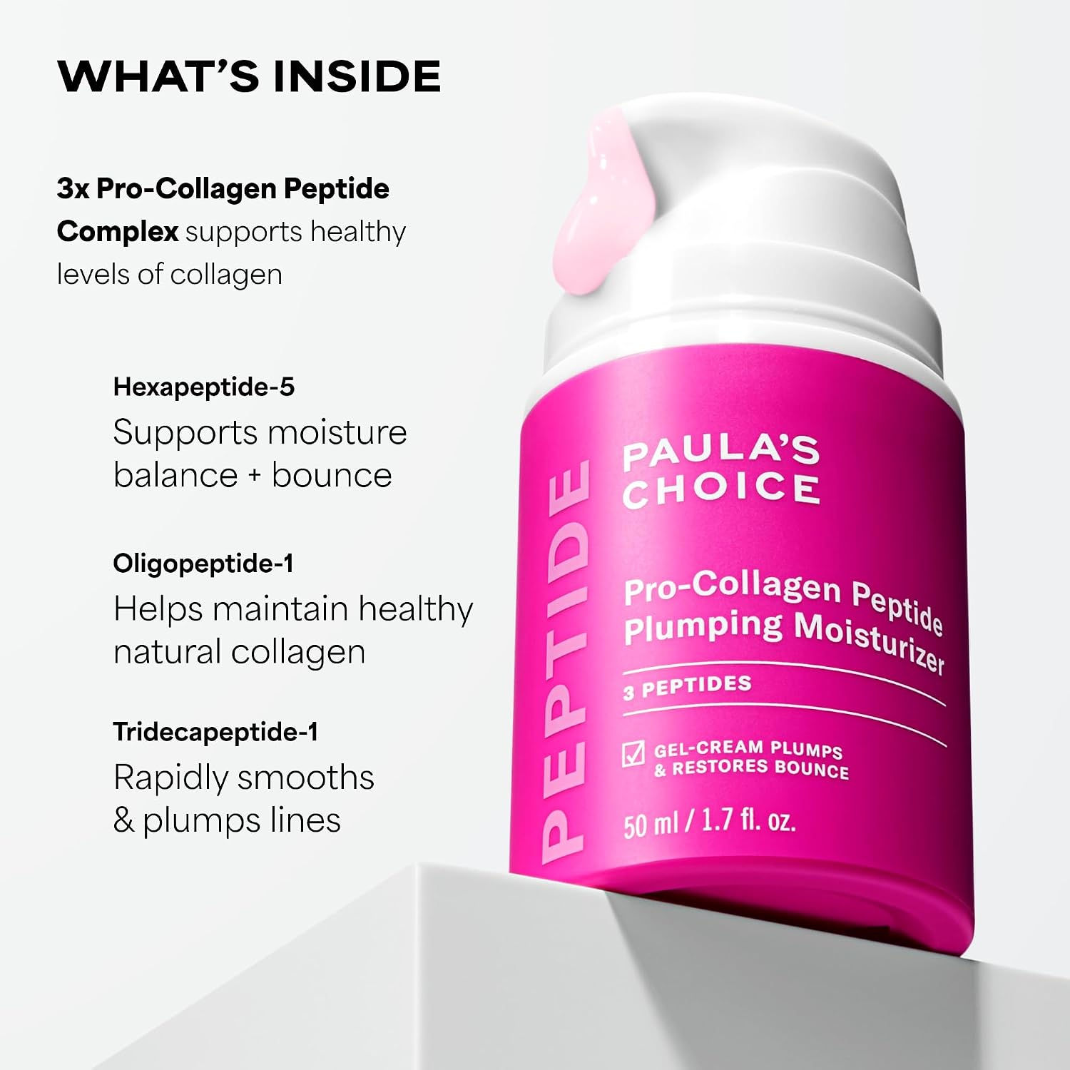 Paula's Choice Pro-Collagen Peptide Plumping Face Moisturizer, 1.7 Fl Oz | Daily Gel Face Cream for Deep Lightweight Hydration, Wrinkles & Loss of Firmness, Fragrance-Free