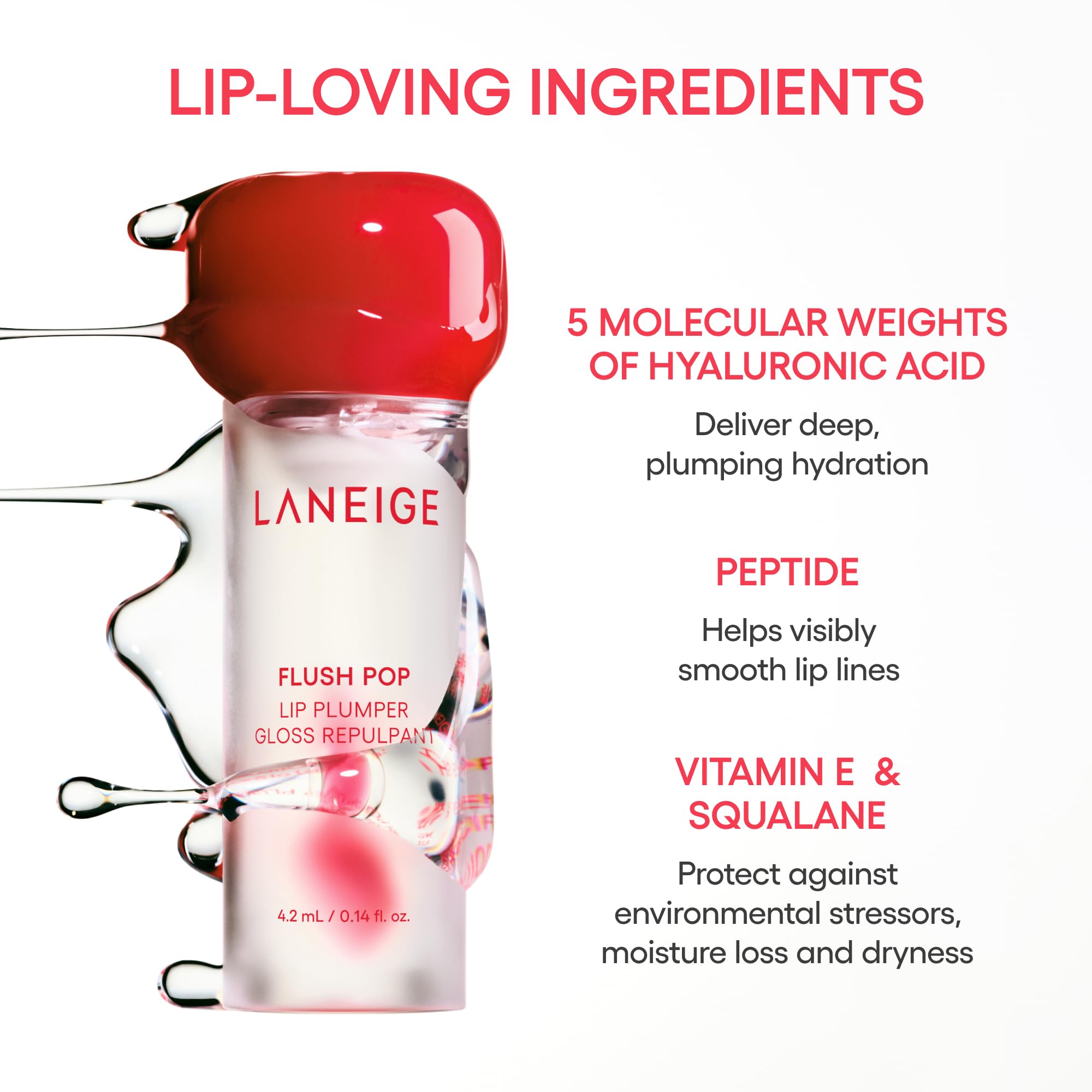 LANEIGE Flush Pop Peptide Lip Gloss Treatment Tube | Plumping & Volumizing Cooling Gel | Korean Skin Care