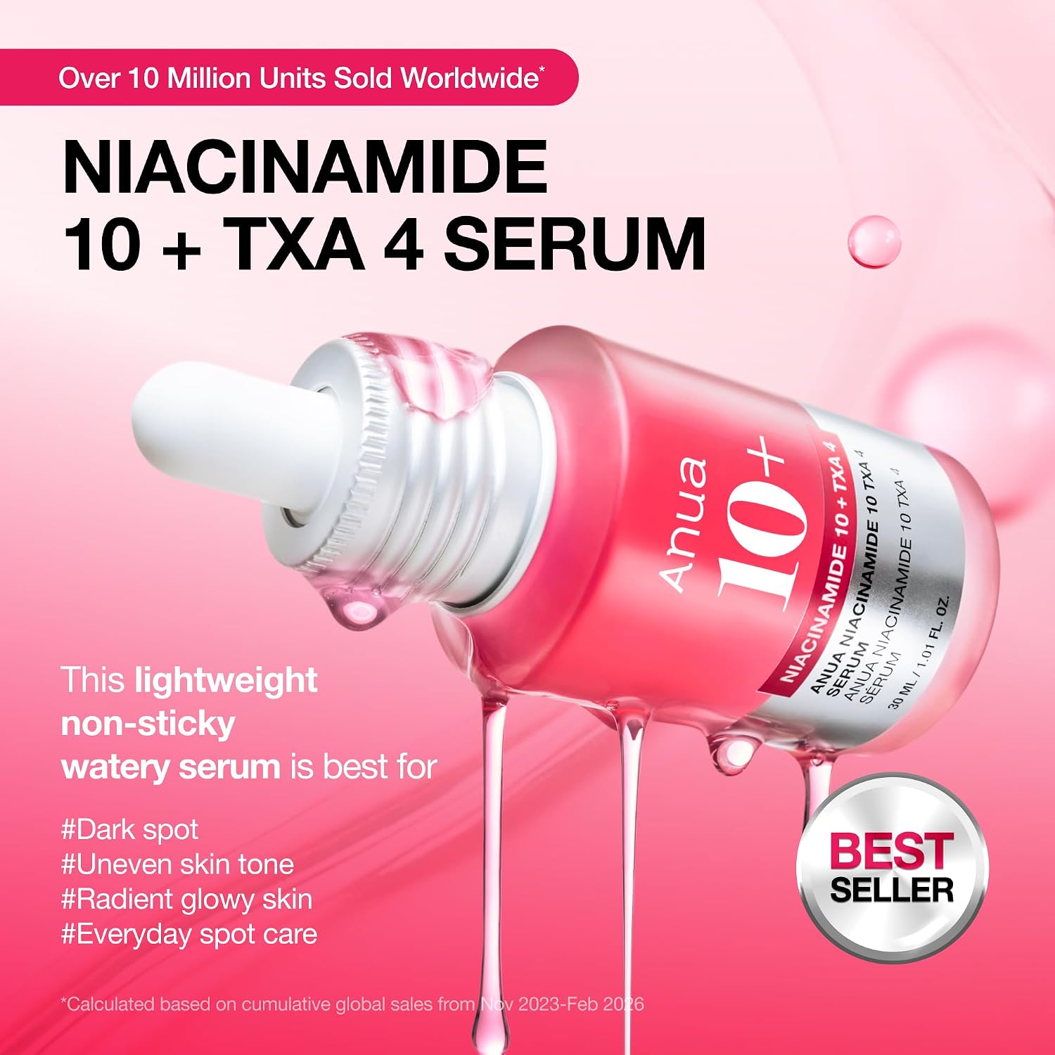 Anua Niacinamide 10 + TXA 4 Serum, Korean Skincare, 1.01 fl.oz | Dark Spot Care, Hyaluronic Acid, Tranexamic Acid, Lightweight & Hydrating All-in-One Daily Facial Serum for Glass Skin