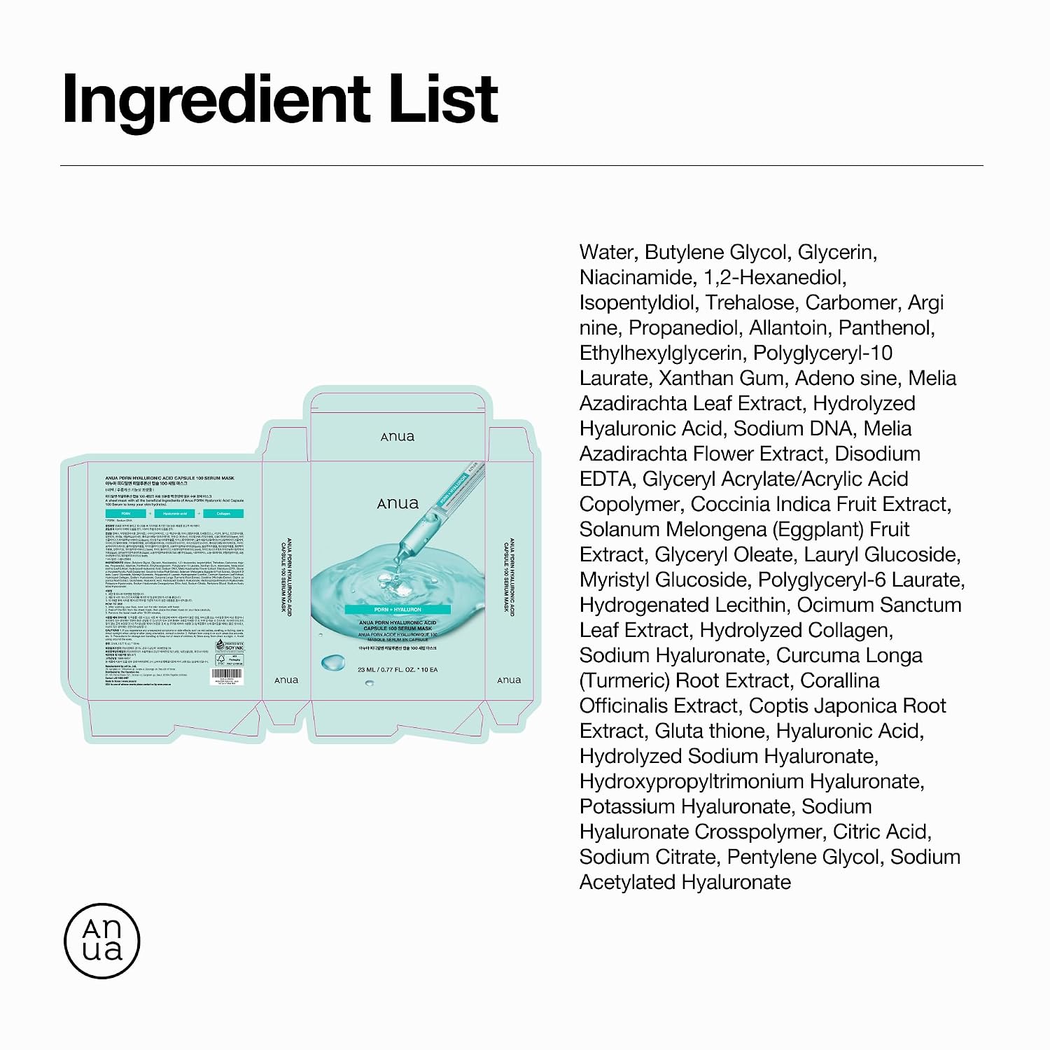 Anua PDRN Hyaluronic Acid Capsule 100 Serum Mask, 10ea | Hydrating & Soothing Face Mask for Glass Skin, Dewy Glow and Firm Looking Skin, Salmon DNA & Collagen, Lightweight Texture