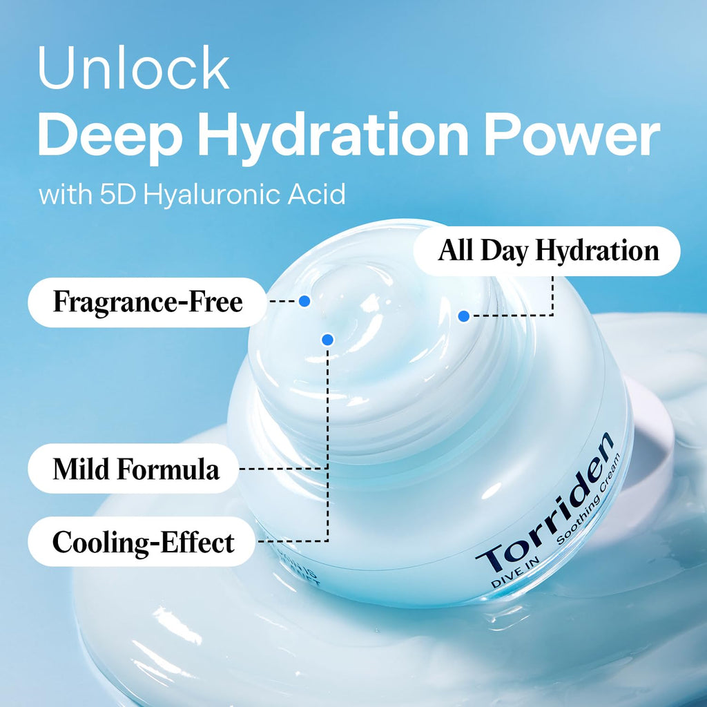 Torriden DIVE IN Serum 1.69 fl.oz. + Soothing Cream (Jar) 3.38 fl.oz. | Hyaluronic Acid Care Set | Deep Hydrating Skin Care to Get Glass Skin