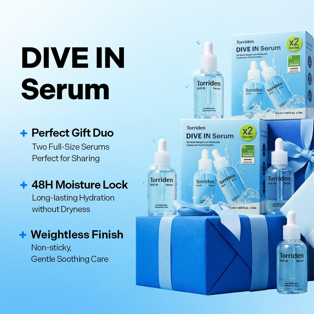Torriden DIVE IN Hyaluronic Acid Serum 50ml(1.69 fl.oz.) * 2 (Pack of 2) | Deep Hydration to Get Glow Skin | Hyaluronic Acid, Panthenol, Allantoin | Korean Facial Serum