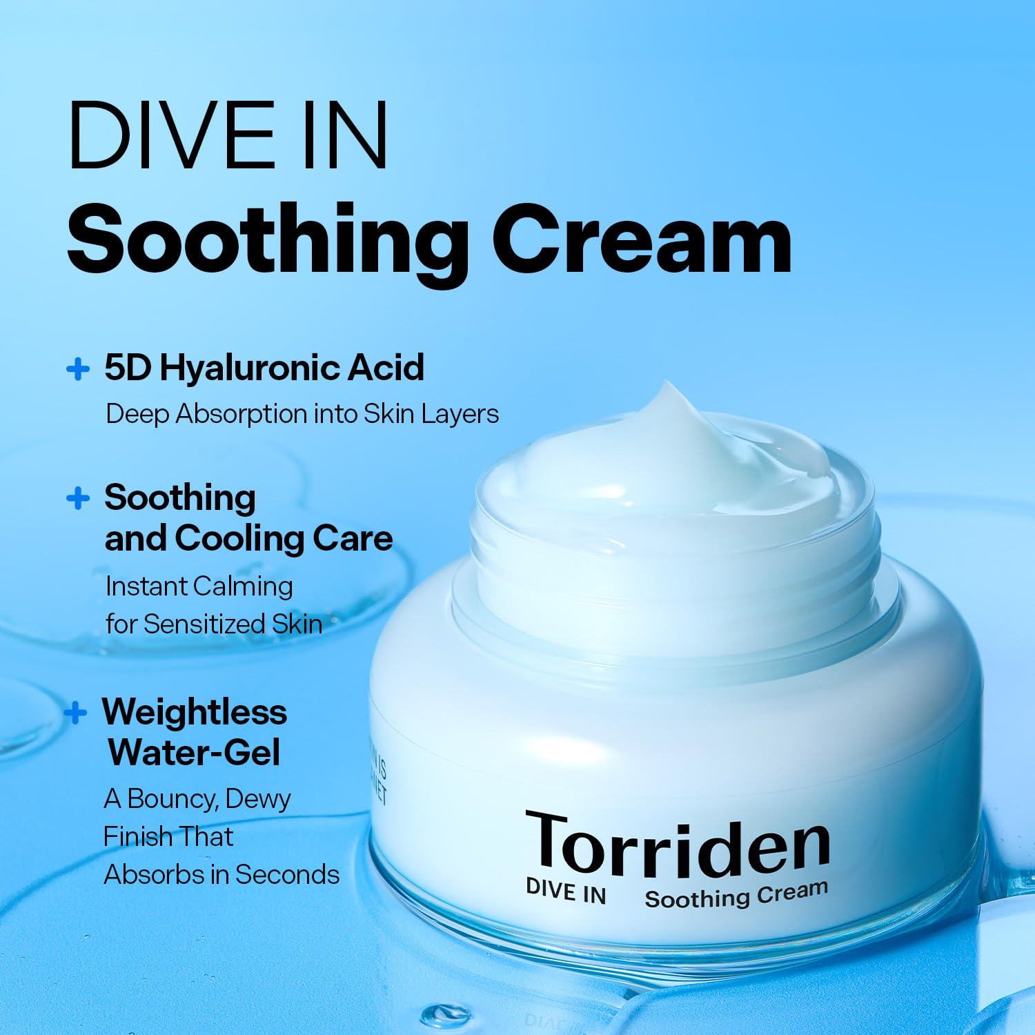 Torriden DIVE IN Hyaluronic Acid Soothing Cream 100ml (3.38 fl. oz) | Revitalizing Facial Moisturizer for Sensitive and Dry Skin | Hyaluronic Acid, Panthenol, Allantoin