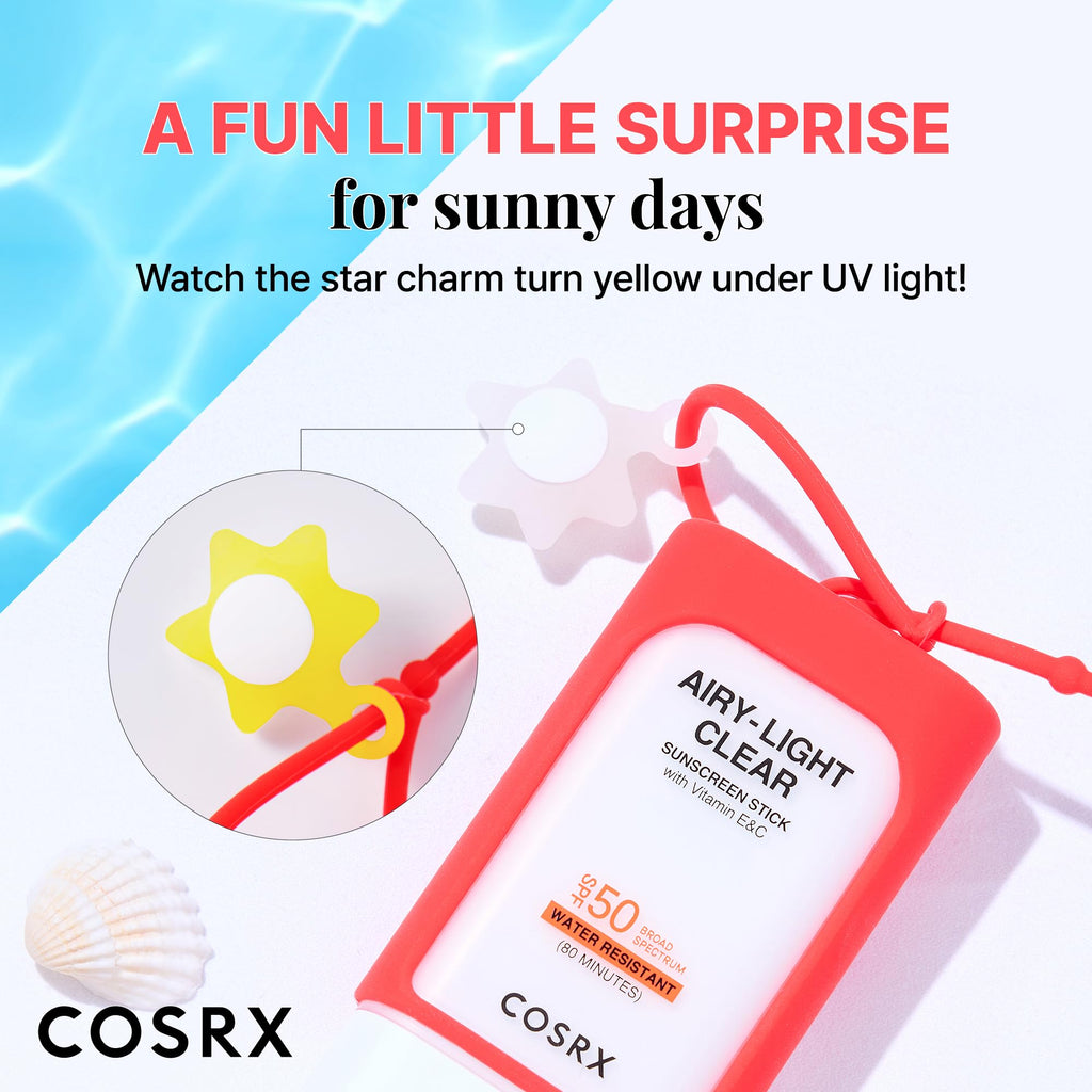 COSRX Airy-Light Clear Sunscreen Stick with Vitamin E&C, SPF 50, 0.67 oz | Korean Suncreen Stick Suncare Sunblock, Lightweight, No White Cast, Water resistant, Oil Control Matte Sunscreen for Face