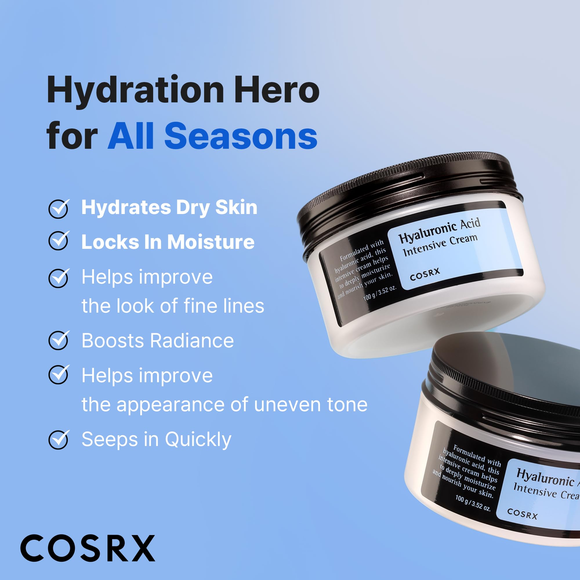 COSRX Hyaluronic Acid Cream, Daily Moisturizer for Sensitive Skin, 3.52 oz