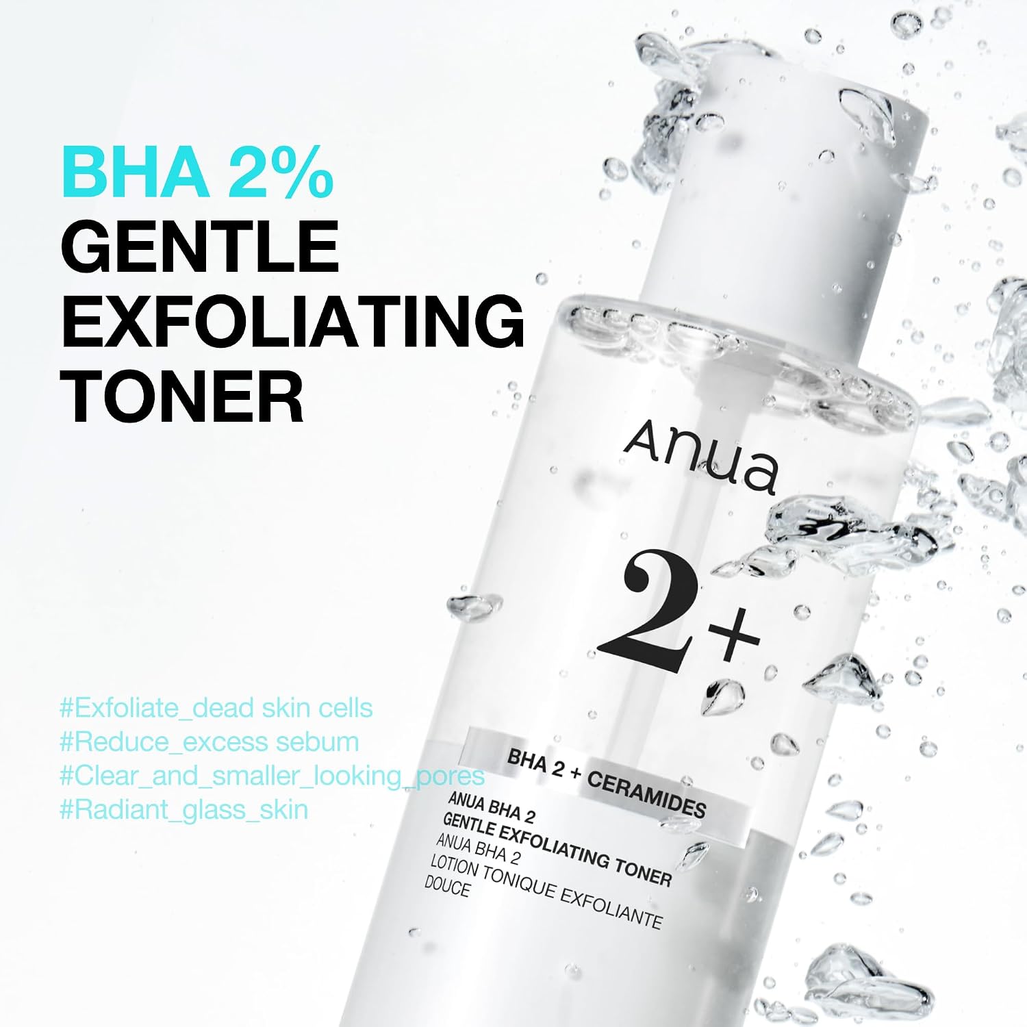 Anua BHA 2 Gentle Exfoliating Toner with Salicylic Acid, 5.07 fl.oz | Daily Facial Toner for Pore Care and Smooth Skin, Lightweight Texture with BHA & 6 Ceramides, for Sensitive Skin