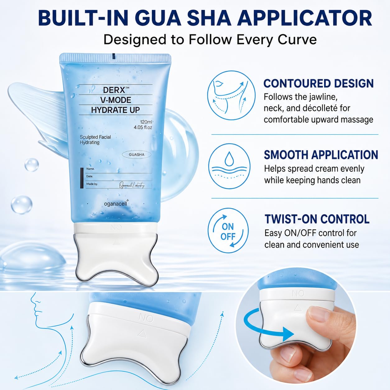 OGANA CELL PDRN Neck Cream For Lifting & Firming,Gua Sha Cream With Neck Massager For Contour Care Including Jawline & Neck, Extra Large Size For Long-Term Use With Korean Skincare 4.05 fl.oz