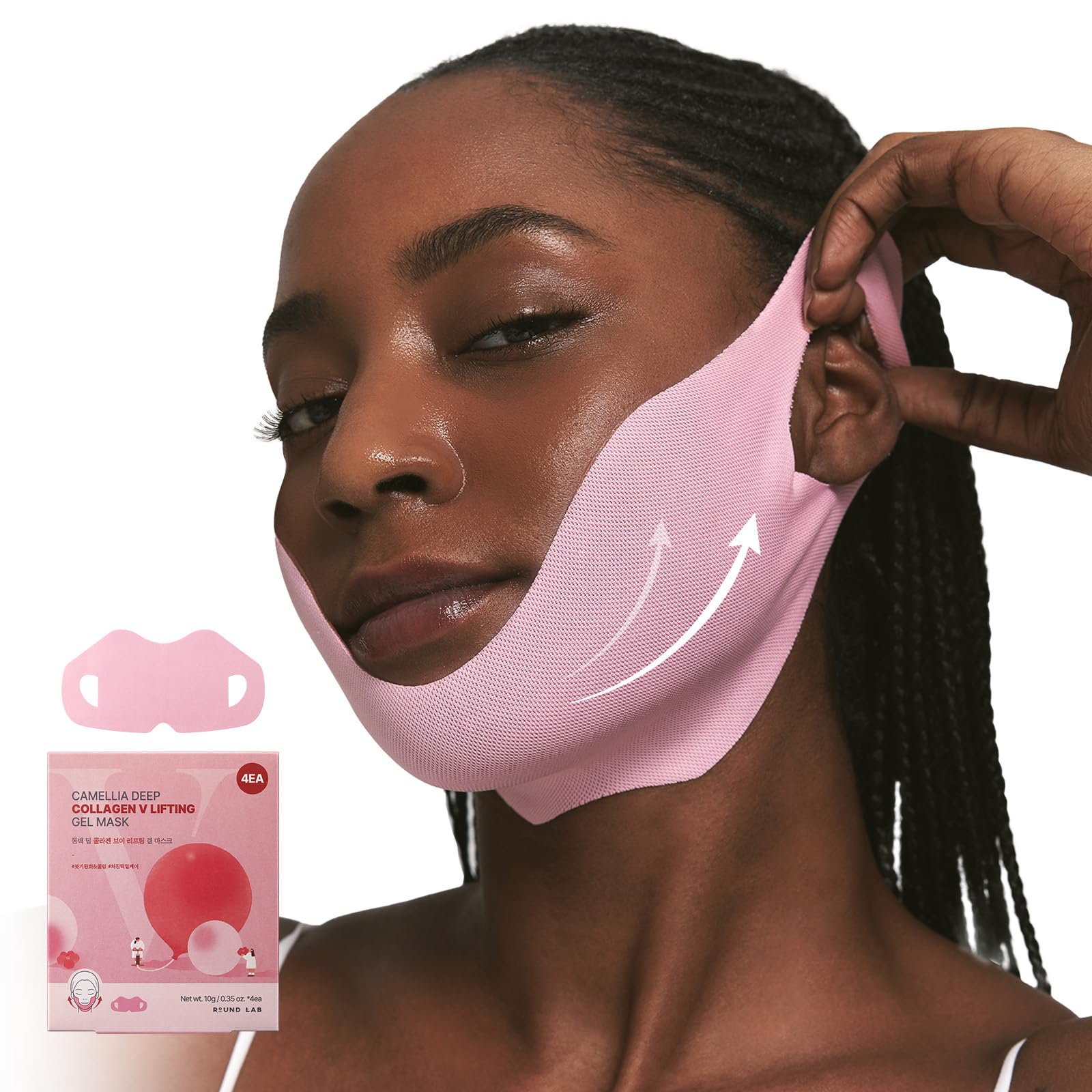 ROUND LAB Camellia Deep Collagen V Lifting Gel Mask 14ea | Double-chin Turkey Neck Instant Face Lifting Mask, Cooling and Depuffing Face Toning Belt, Firming Sagging Skin, Korean Skin Care, 10g/0.35oz