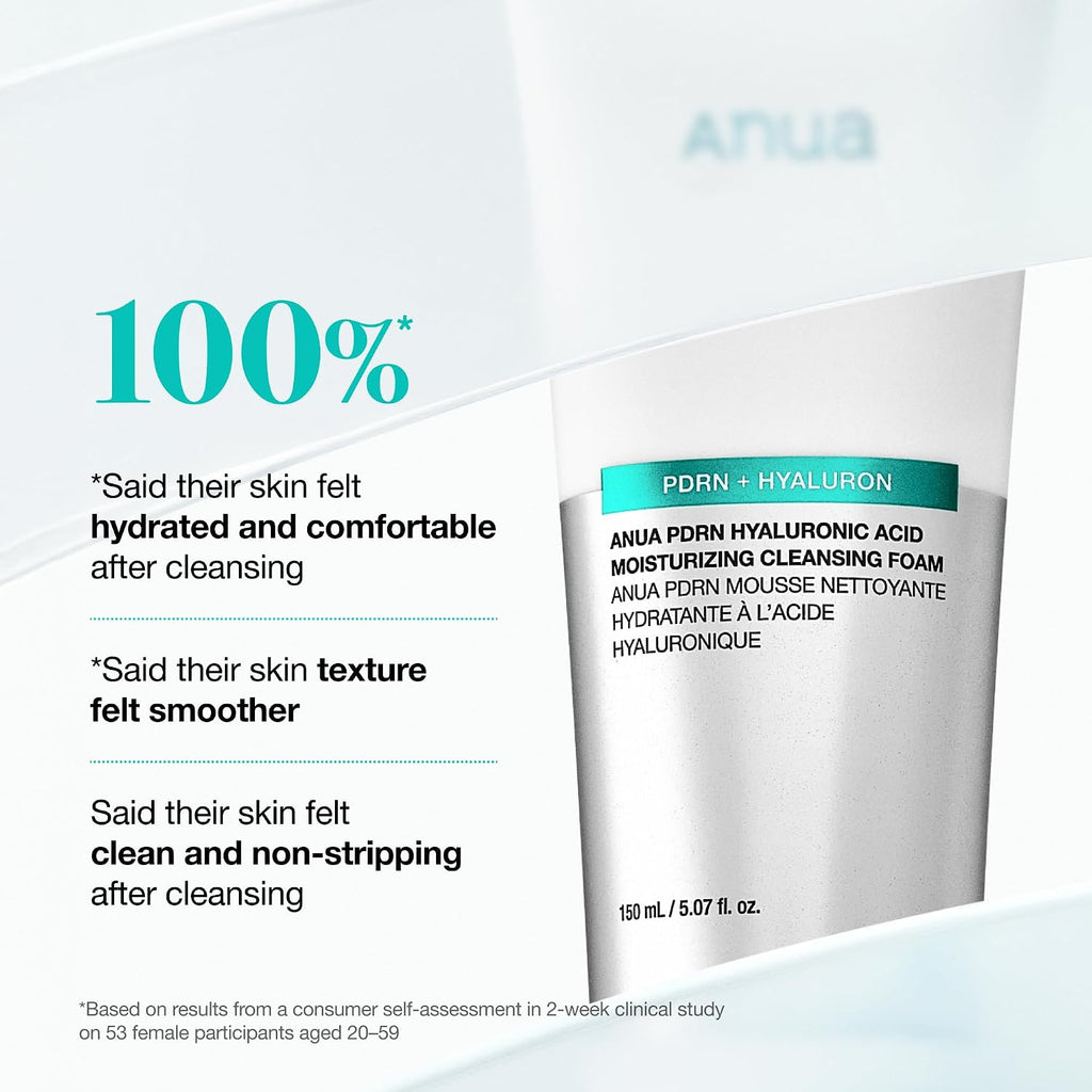 Anua PDRN Hyaluronic Acid Moisturizing Cleansing Foam, 5.07 fl oz | Daily Gentle Face Wash for Dry Skin, Salmon DNA Hydrating & Soft Facial Cleanser, Barrier Repair & Glow Glass Skin