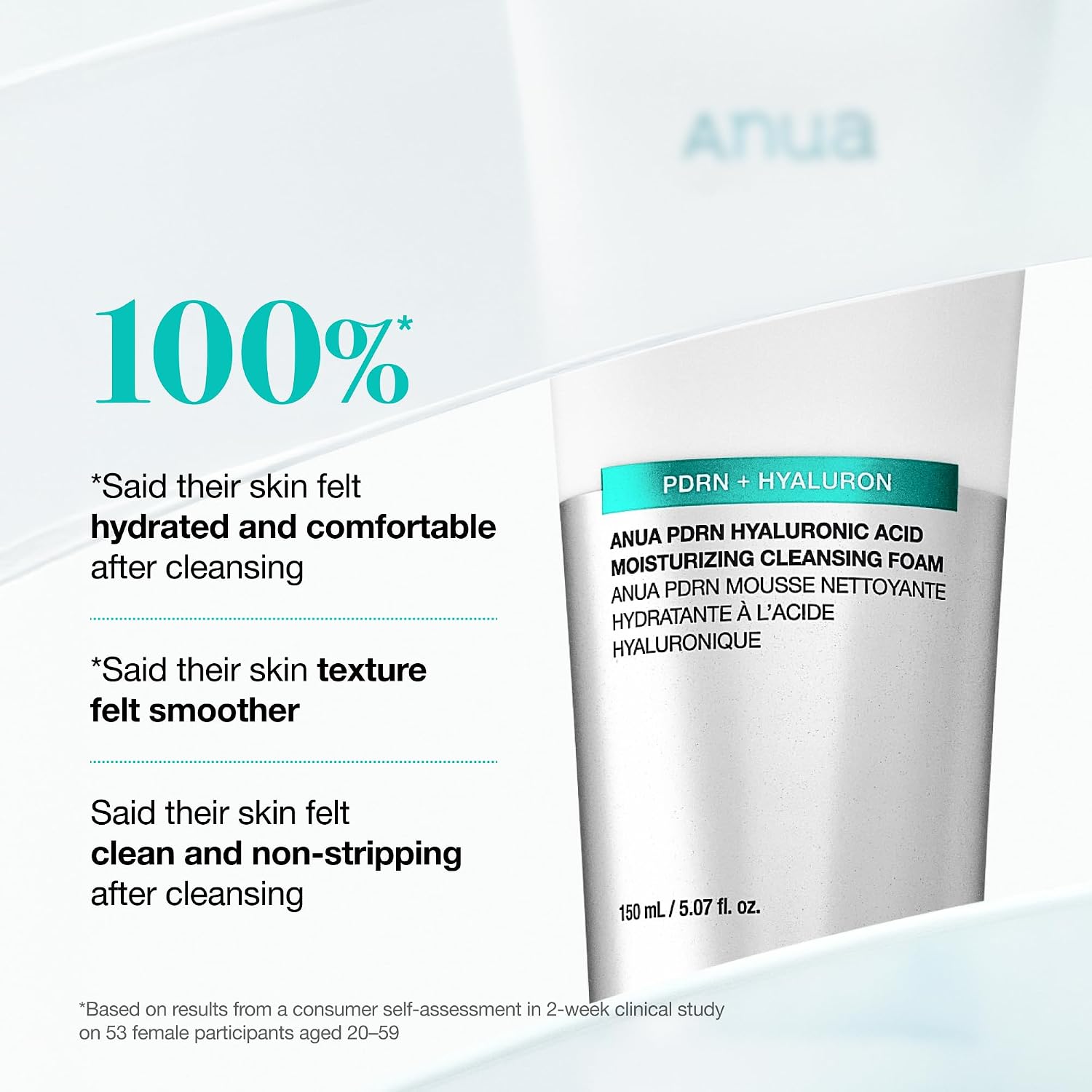 Anua PDRN Hyaluronic Acid Moisturizing Cleansing Foam, 5.07 fl oz | Daily Gentle Face Wash for Dry Skin, Salmon DNA Hydrating & Soft Facial Cleanser, Barrier Repair & Glow Glass Skin