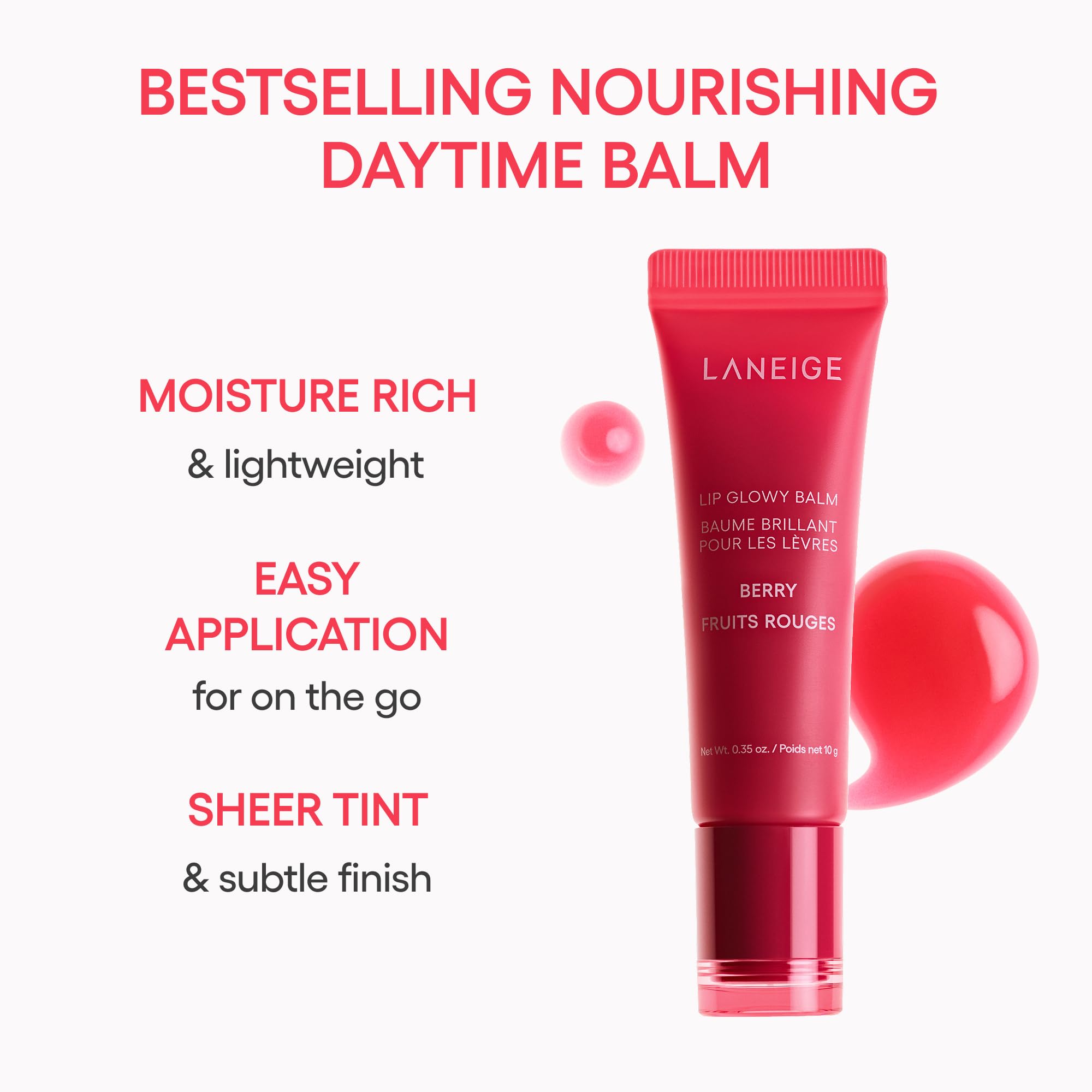 LANEIGE Lip Glowy Balm: Sheer Tinted Lip Treatment Balm Tube with Shea & Murumuru Butters for Hydrating, Moisturizing, Glossy, Non-Sticky Shine, Berry | Korean Skin Care, Matcha Bubble Tea