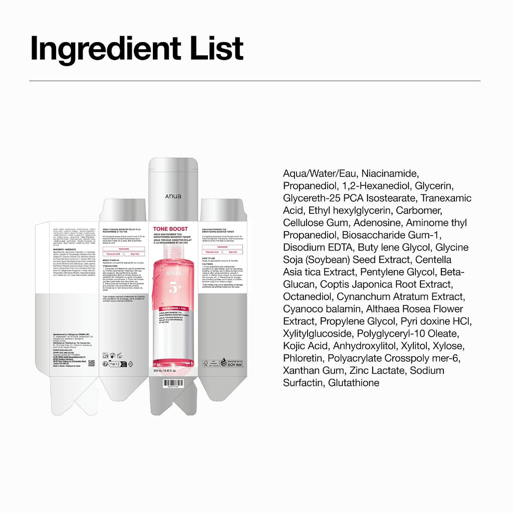Anua Niacinamide Tranexamic Acid Brightening Booster Toner, 8.45 fl oz | Lightweight Pink Essence Toner for Dark Spot Care, Glow & Skin Clarity, Korean Skincare