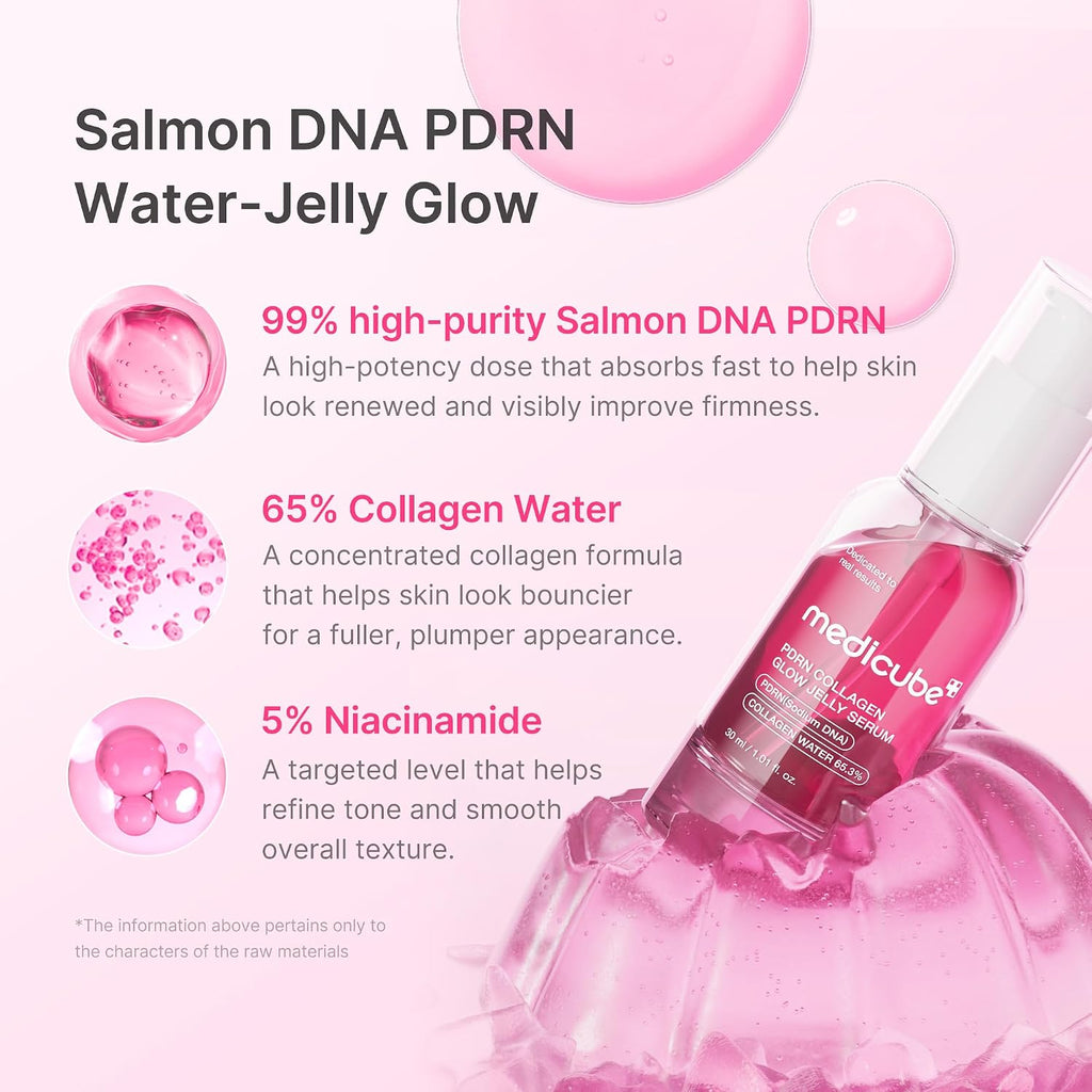 medicube PDRN Pink Collagen Glow Jelly Serum | Lightweight Water-Jelly For Plump & Supple Skin - Radiance & Elasticity Care, Korean Skin Care 1.01 fl.oz