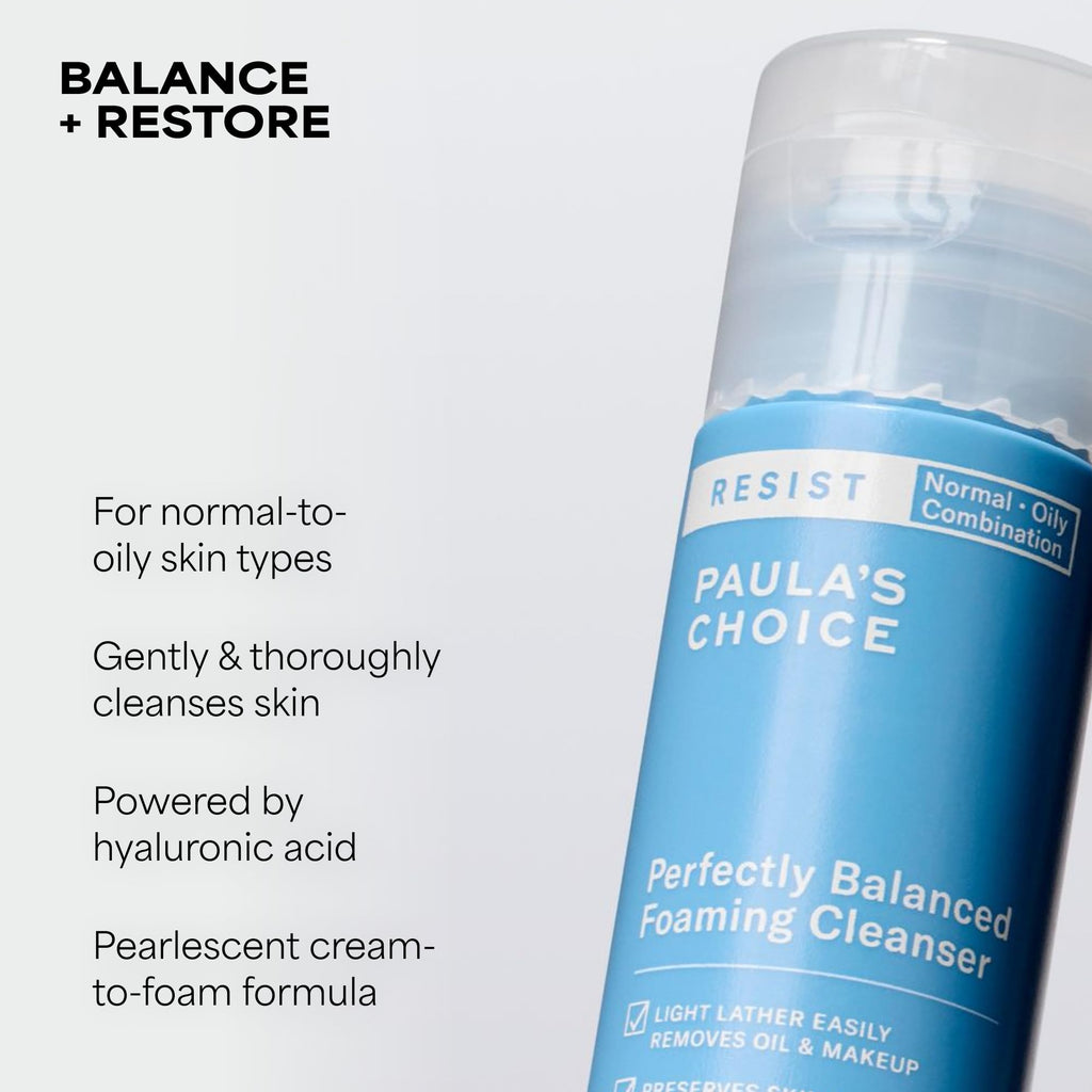 Paula's Choice RESIST Perfectly Balanced Foaming Facial Cleanser | Anti-Aging Face Wash with Hyaluronic Acid & Aloe for Large Pores & Oily Skin, Fragrance-Free
