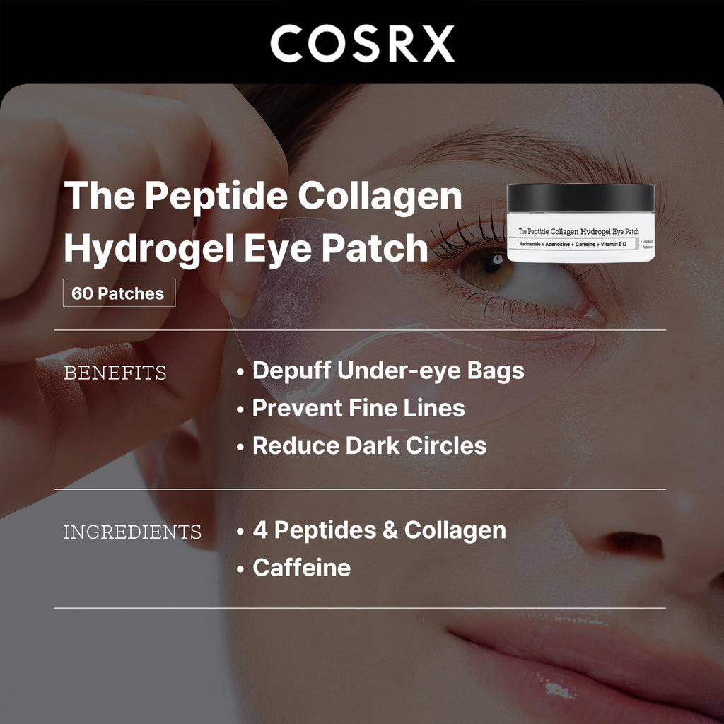 COSRX Peptide Collagen Hydrogel Eye Patch + Snail Mucin 96% Power Essence, Korean Skin Care