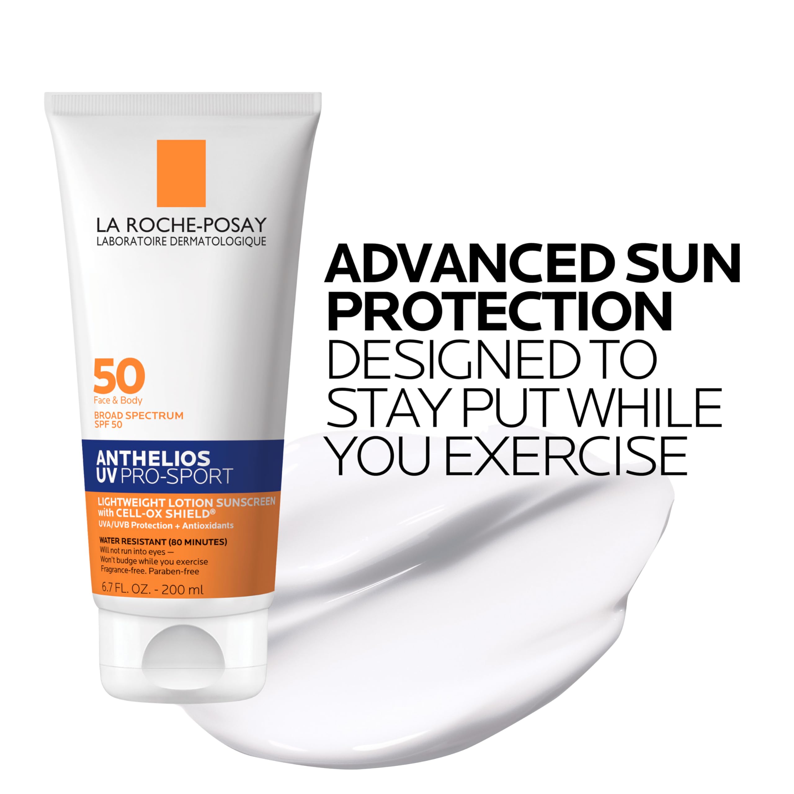 La Roche-Posay Anthelios UV Pro-Sport SPF 50 Sunscreen for Face&Body, Water&Sweat Resistant with Non-Drip Formula,Invisible Broad Spectrum Sunscreen Lotion,Lightweight&Breathable,6.7 Fl Oz (Pack of 2)
