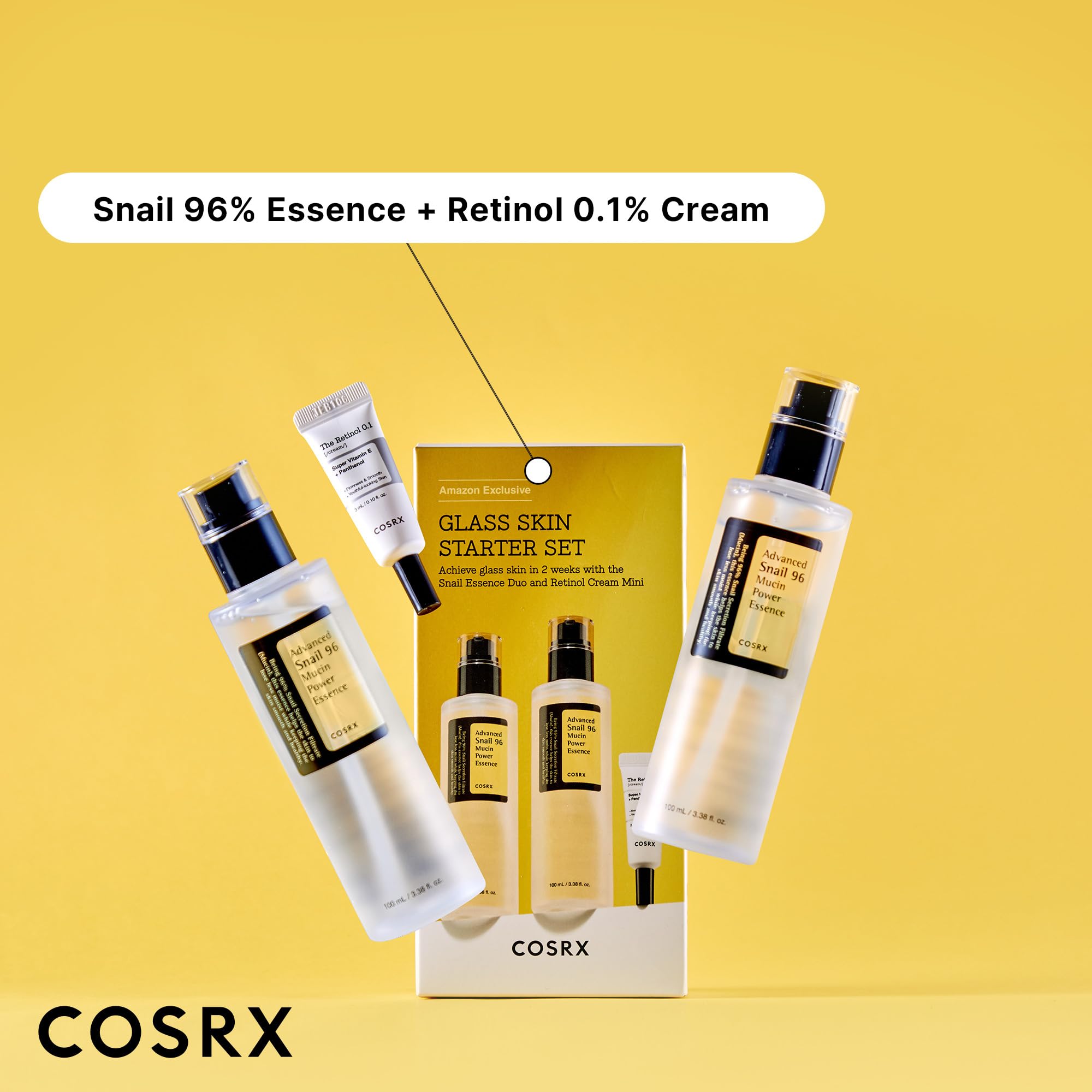 COSRX Glass Skin Starter Set + Hydrogel Mask 3EA- Snail 96% Essence Duo and Glass Glow Hydrogel Collagen Face Mask, Travel Essentials, Stocking Stuffers, Korean Skin Care