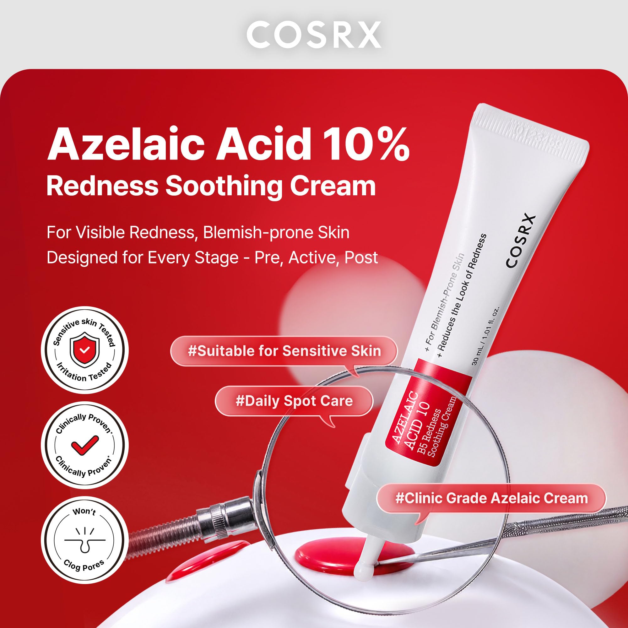 COSRX Azelaic Acid 10 B5 Redness Soothing Cream Gel, 1.01 fl oz.