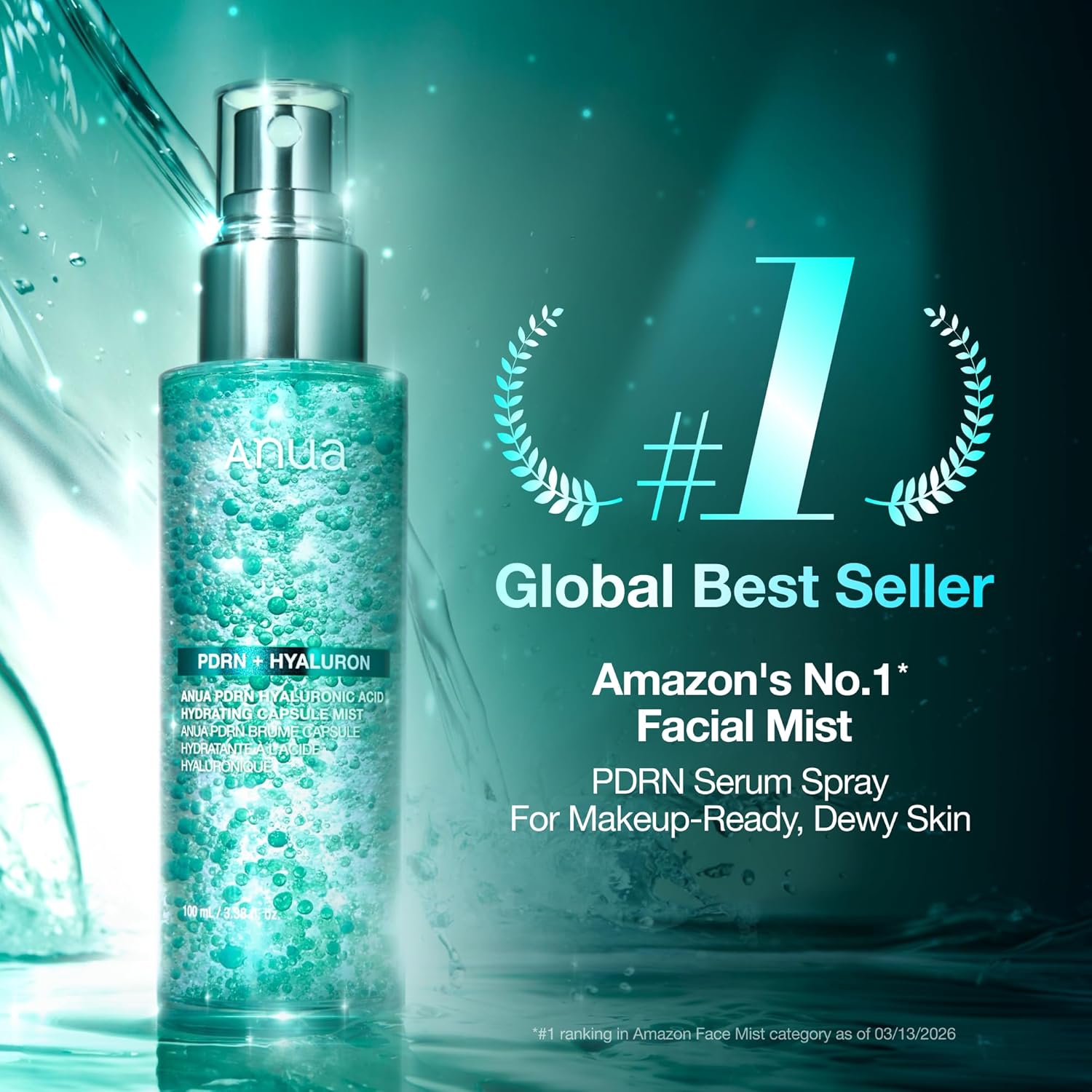 Anua PDRN Collagen Glow Facial Serum Spray, 3.38 fl oz | Hydrating Face Mist, Hyaluronic Acid, dewy glass finish, All Skin Types, Instant Plumping, Firming Care, Korean Skincare