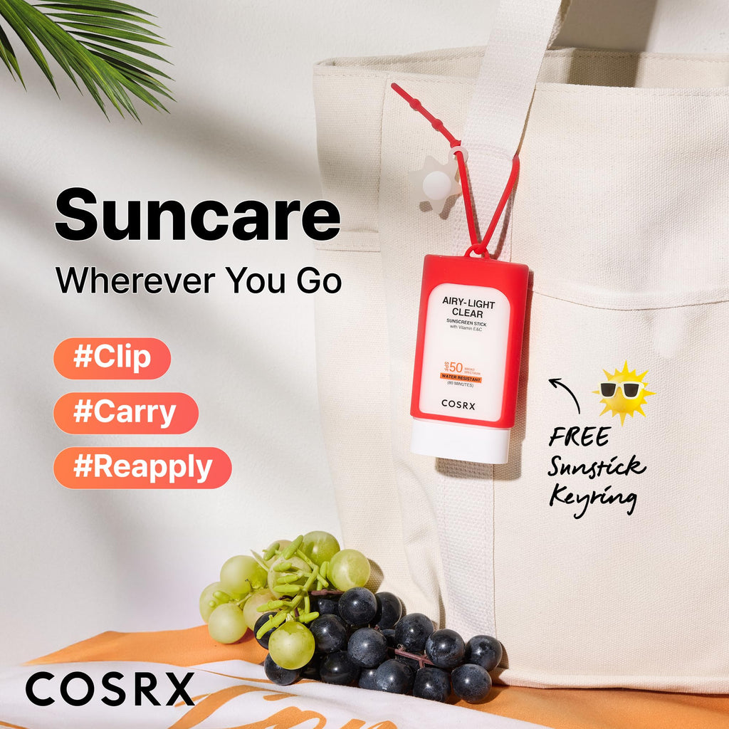 COSRX Airy-Light Clear Sunscreen Stick with Vitamin E&C, SPF 50, 0.67 oz | Korean Suncreen Stick Suncare Sunblock, Lightweight, No White Cast, Water resistant, Oil Control Matte Sunscreen for Face