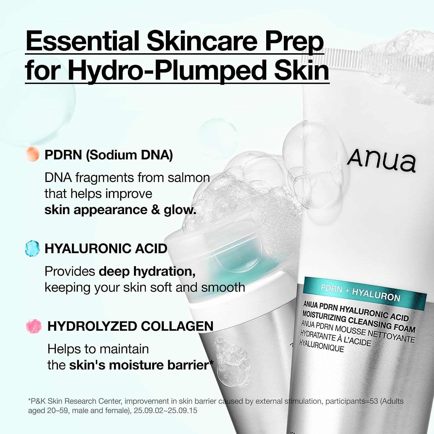 Anua PDRN Hyaluronic Acid Moisturizing Cleansing Foam, 5.07 fl oz | Daily Gentle Face Wash for Dry Skin, Salmon DNA Hydrating & Soft Facial Cleanser, Barrier Repair & Glow Glass Skin